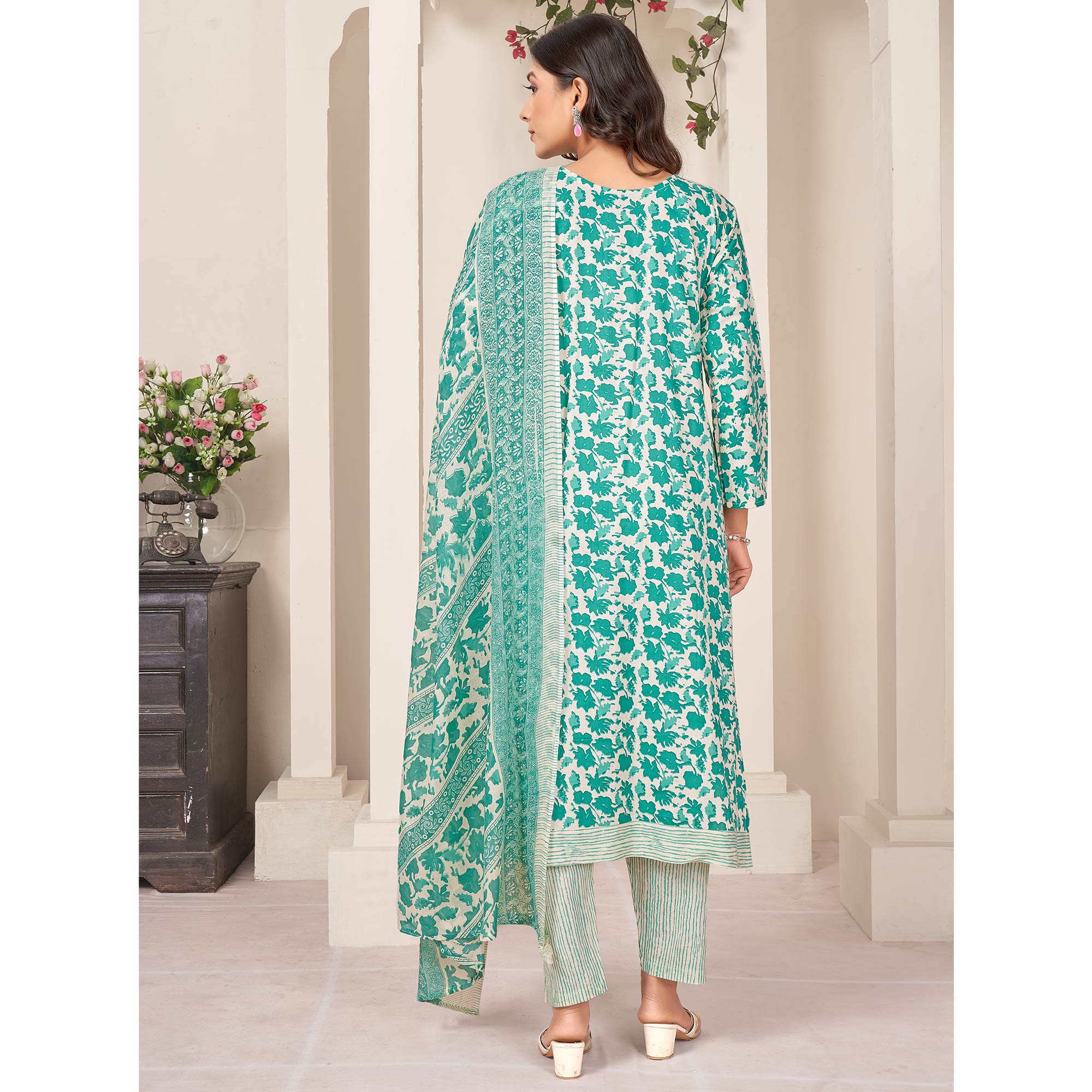 Rama Green Floral Printed Pure Cotton Salwar Suit