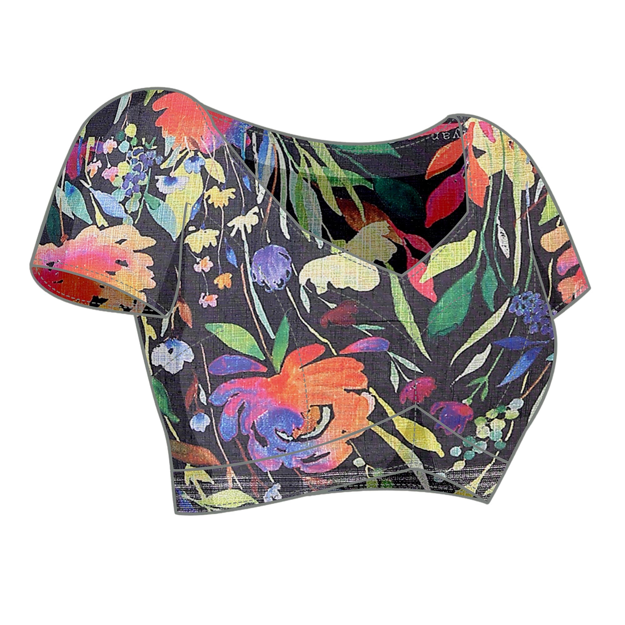 Black Digital Floral Printed Linen Saree