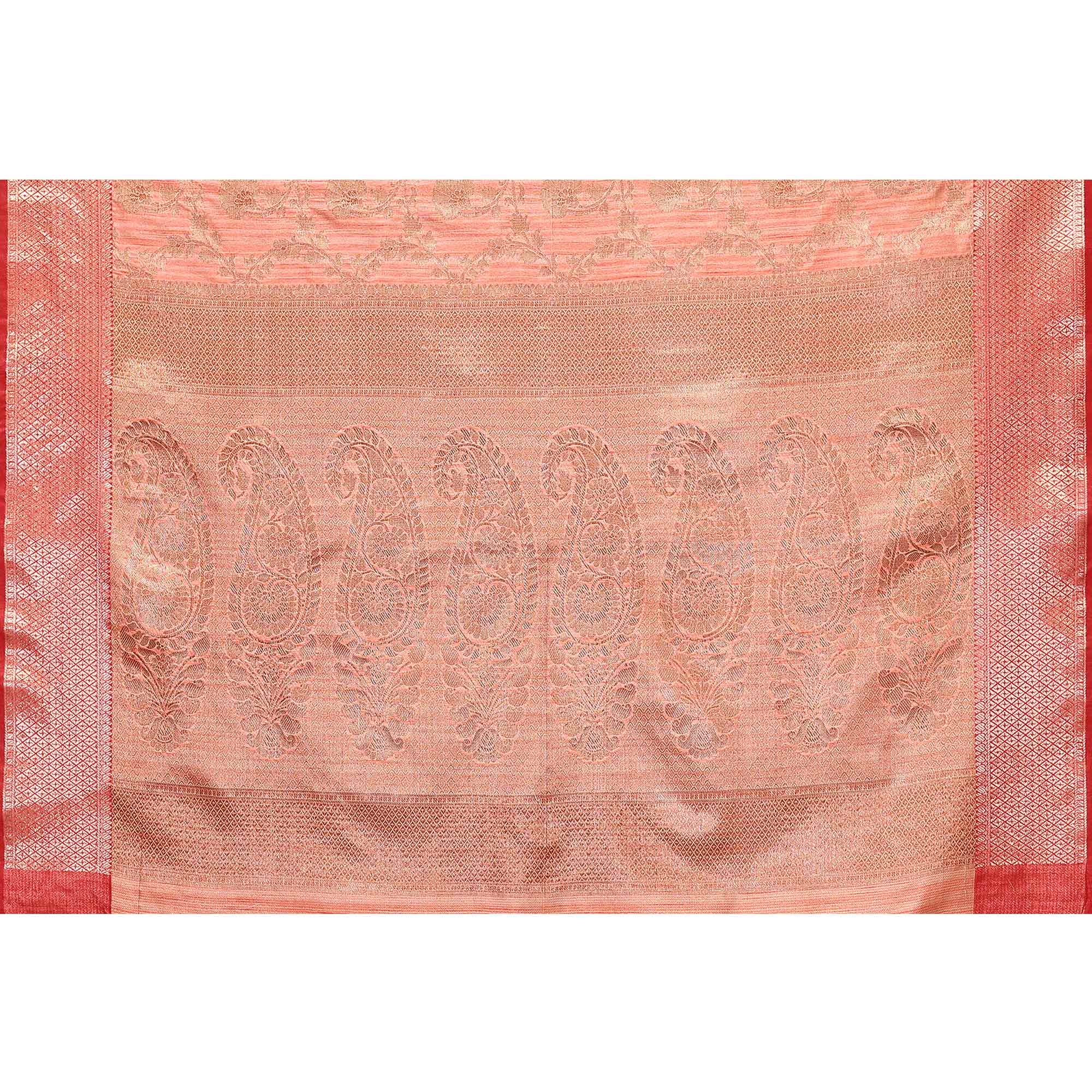Peach Floral Woven Banarasi Silk Saree