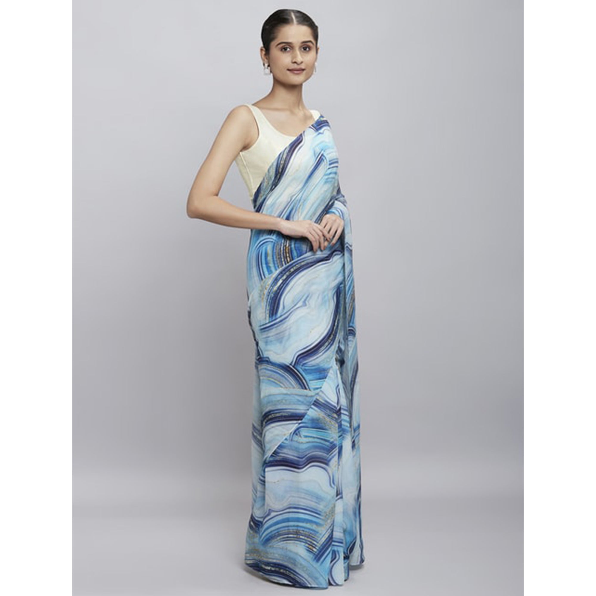 Sky Blue Digital Printed Georgette Saree