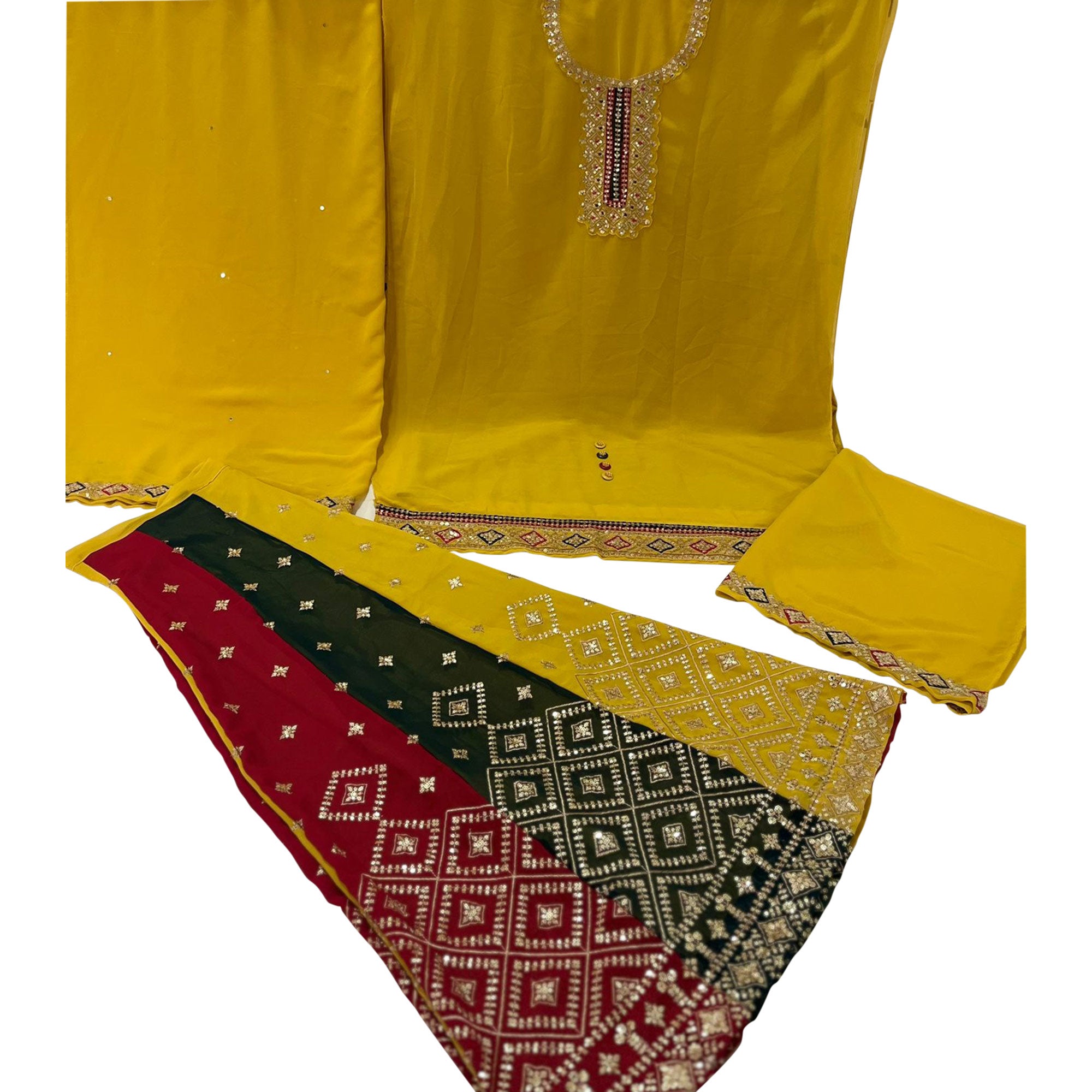 Yellow Embroidered Georgette Semi Stitched Palazzo Suit