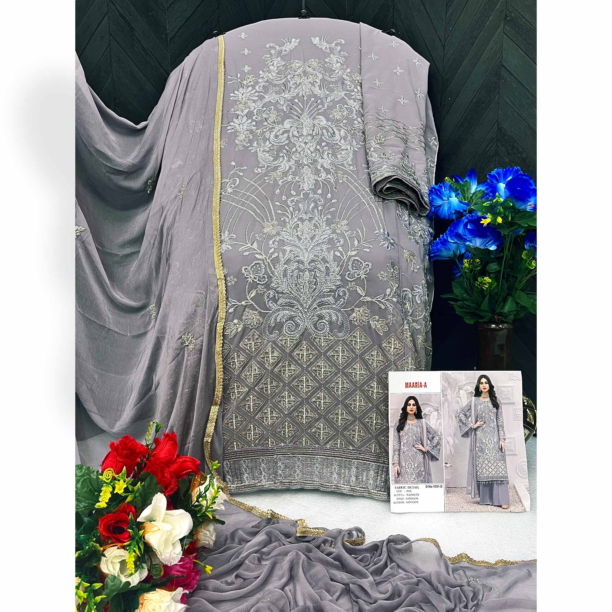 Violet Floral Embroidered Georgette Semi Stitched Pakistani Suit