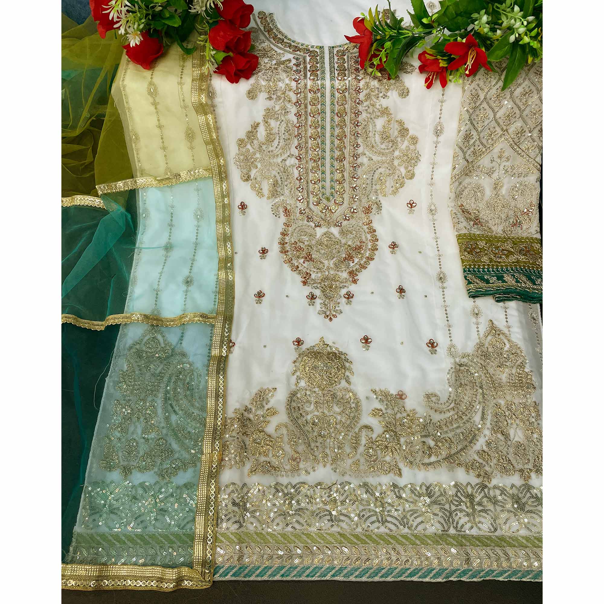 White Floral Embroidered Georgette Pakistani Suit