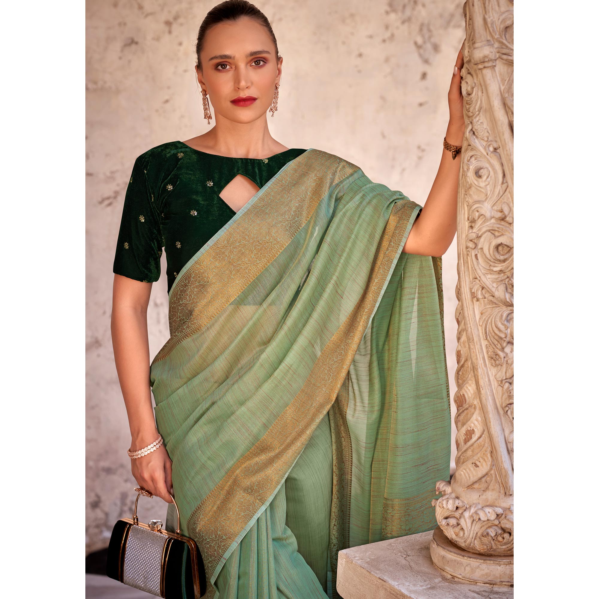 Green Woven Tissue Saree
