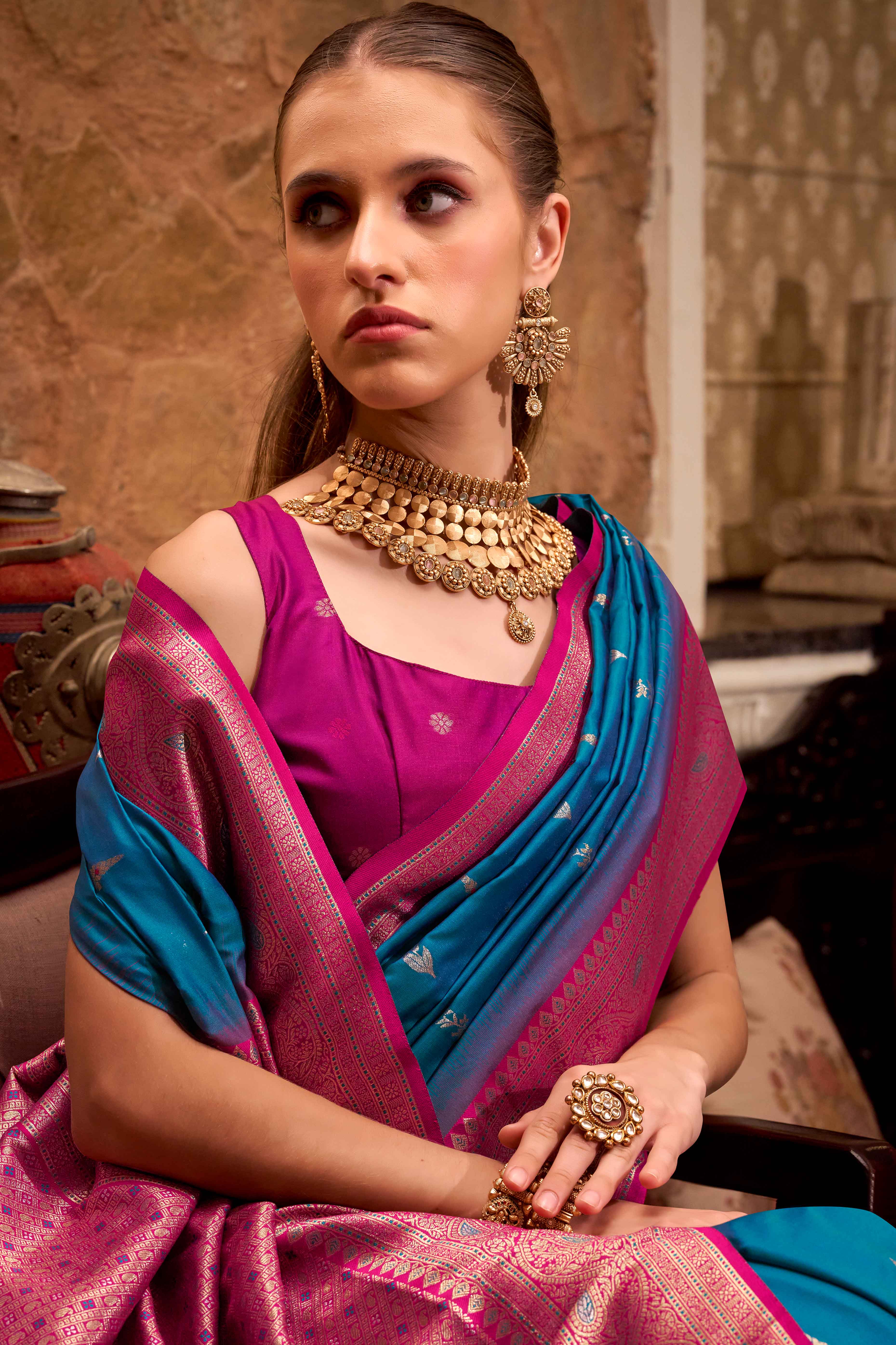 Morpich Blue Pure Silk Saree With Intricate Floral Zari Weaving Work