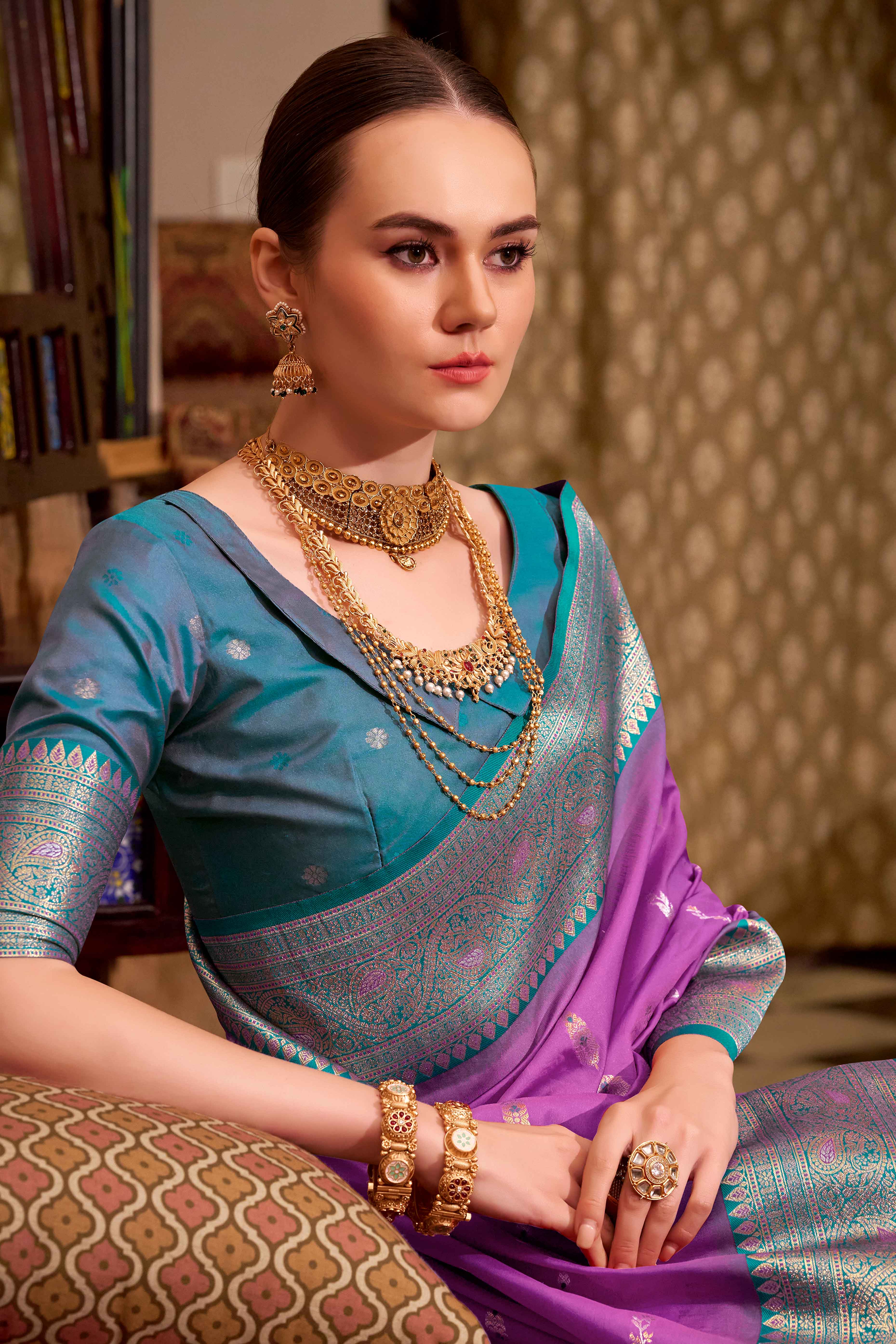 Purple Pure Silk Saree With Intricate Floral Zari Weaving Work