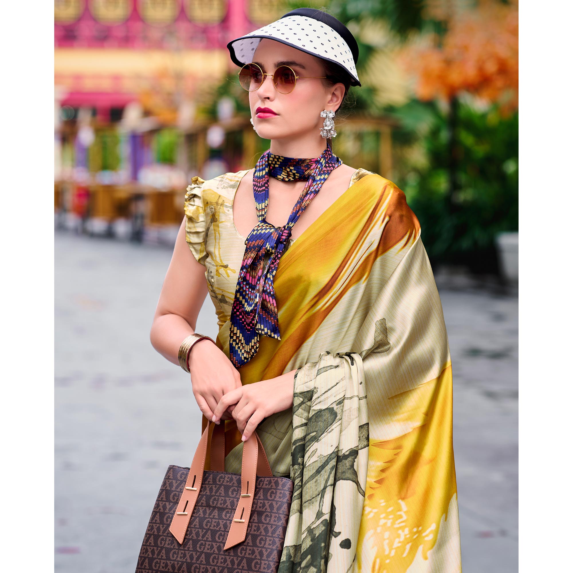 Multicolor Floral Digital Printed Pure Satin Saree