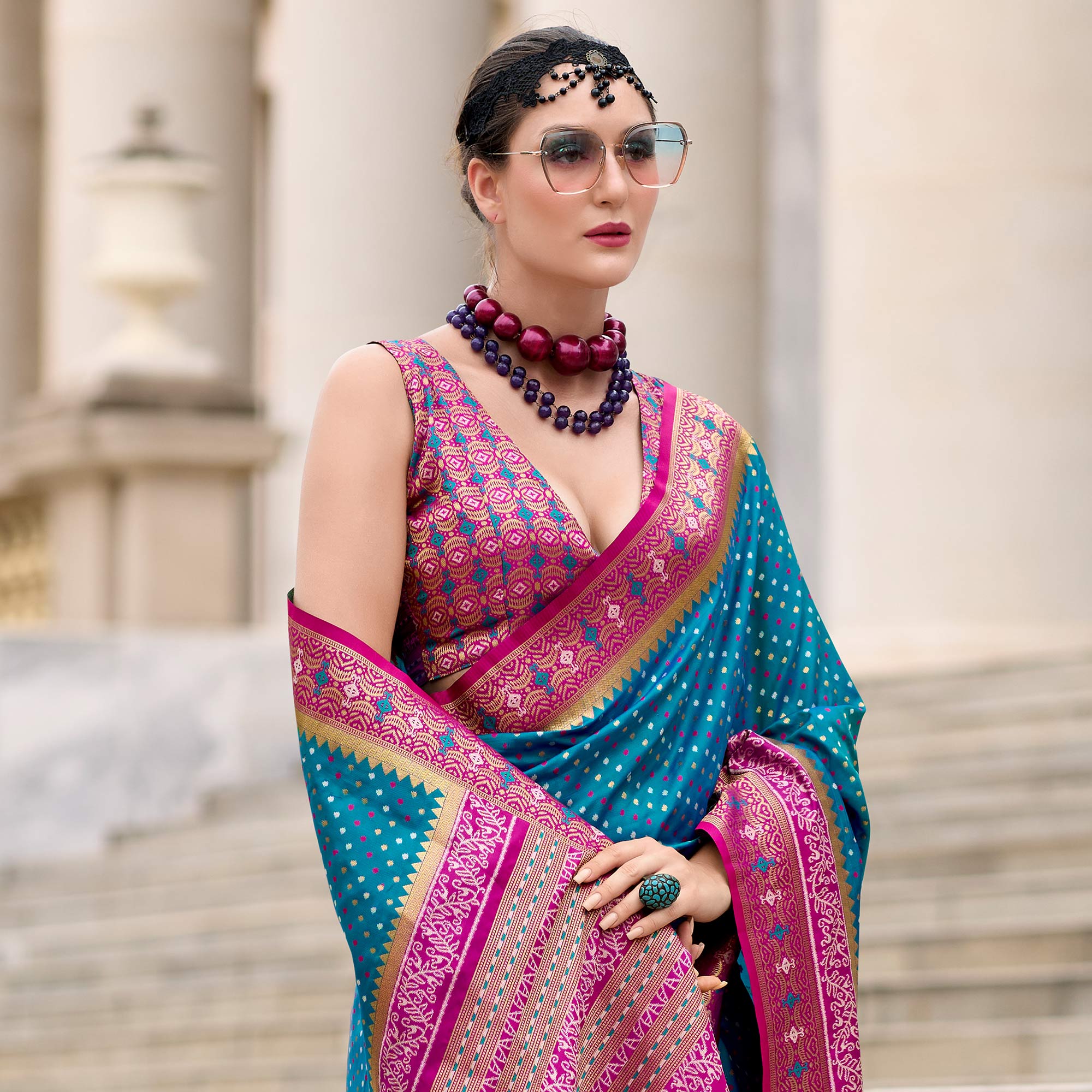Teal Zari Woven Banarasi Silk Saree