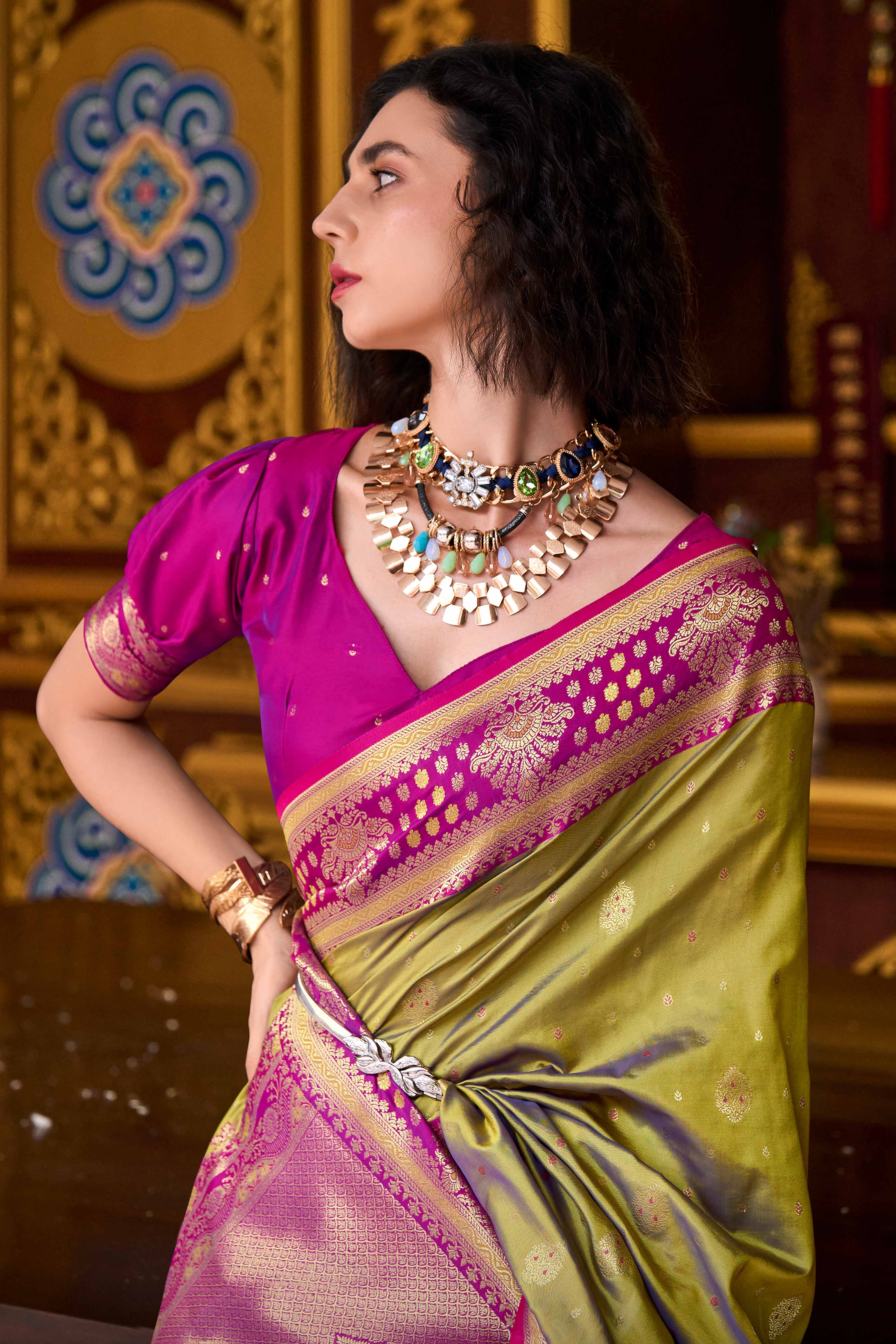 Pure Soft Banarasi Silk Saree in Olive Hue with Timeless Zari Butti Patterns