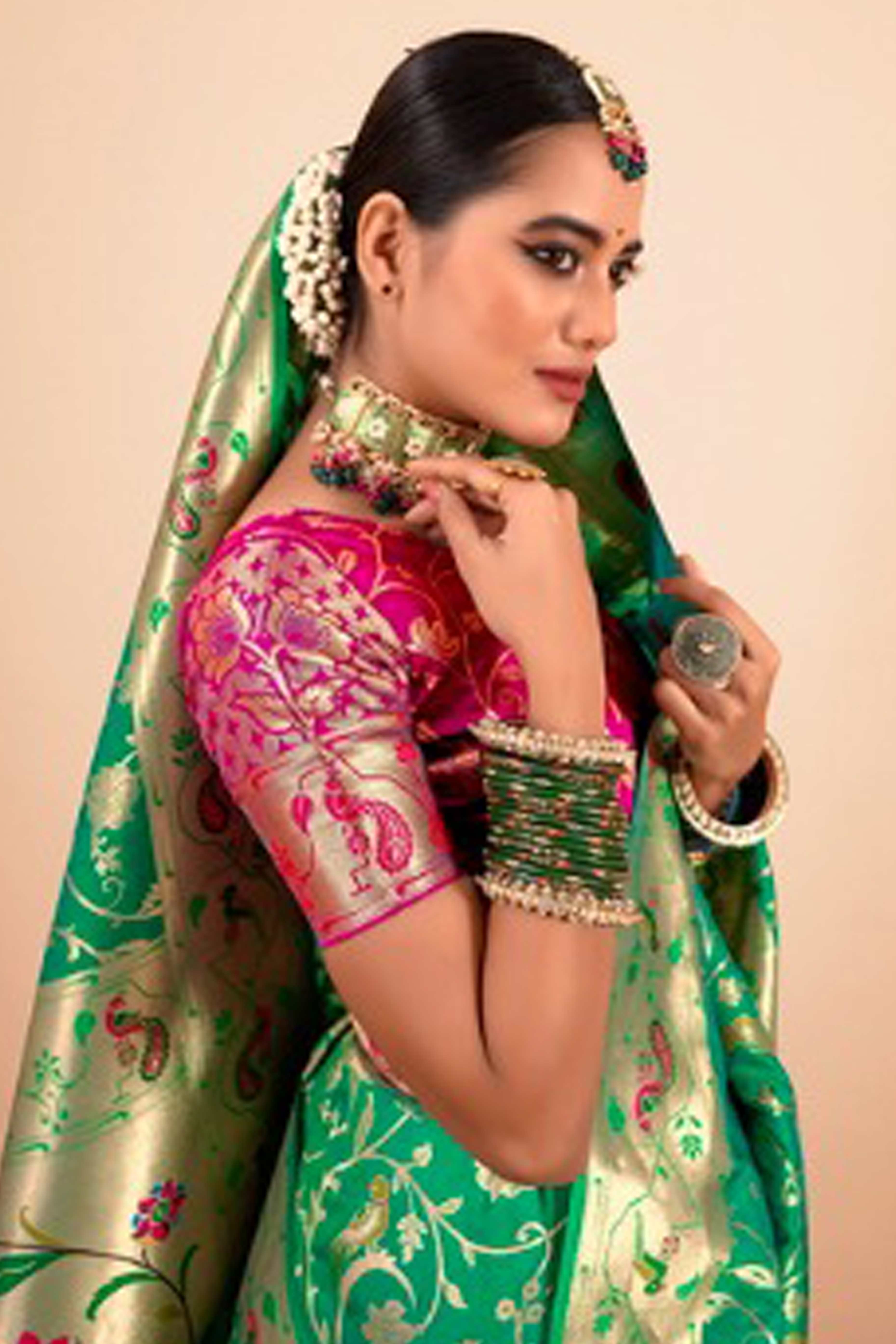 Green Floral Zari Weaving Pure Silk Paithani Saree