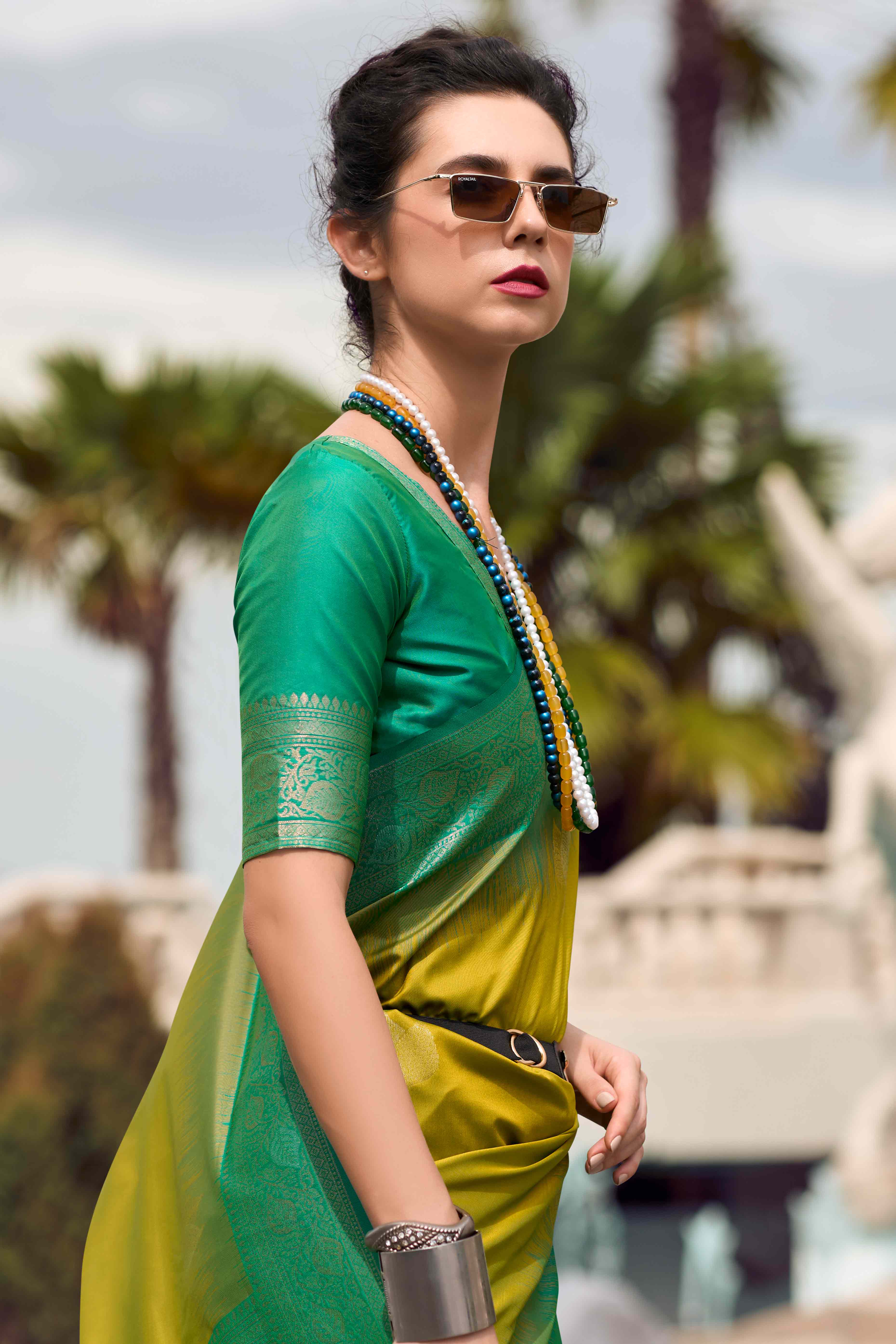 Olive Zari Weaving Pure Silk Saree