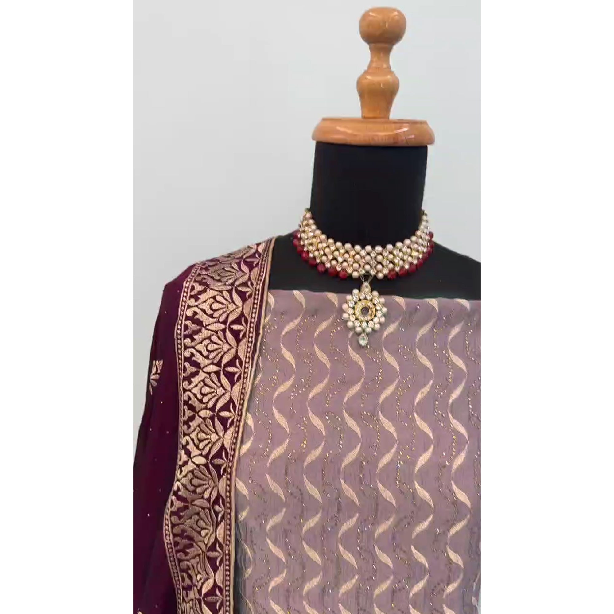 Purple Embroidery With Swarovski Work Vichitra Silk Semi Stitched Suit