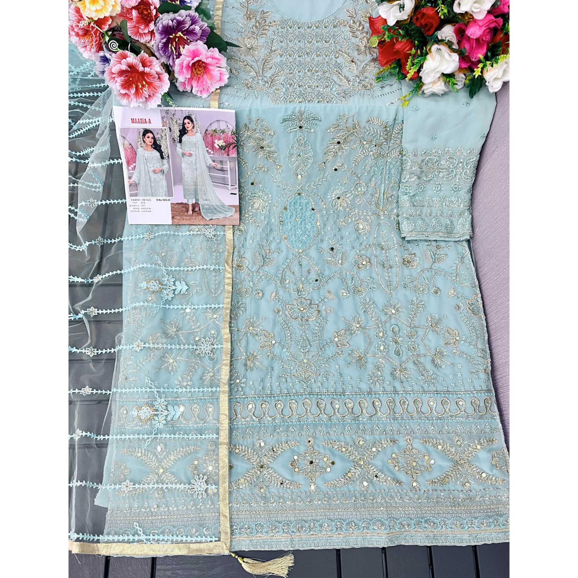 Blue Embroidered Georgette Semi Stitched Pakistani Suit
