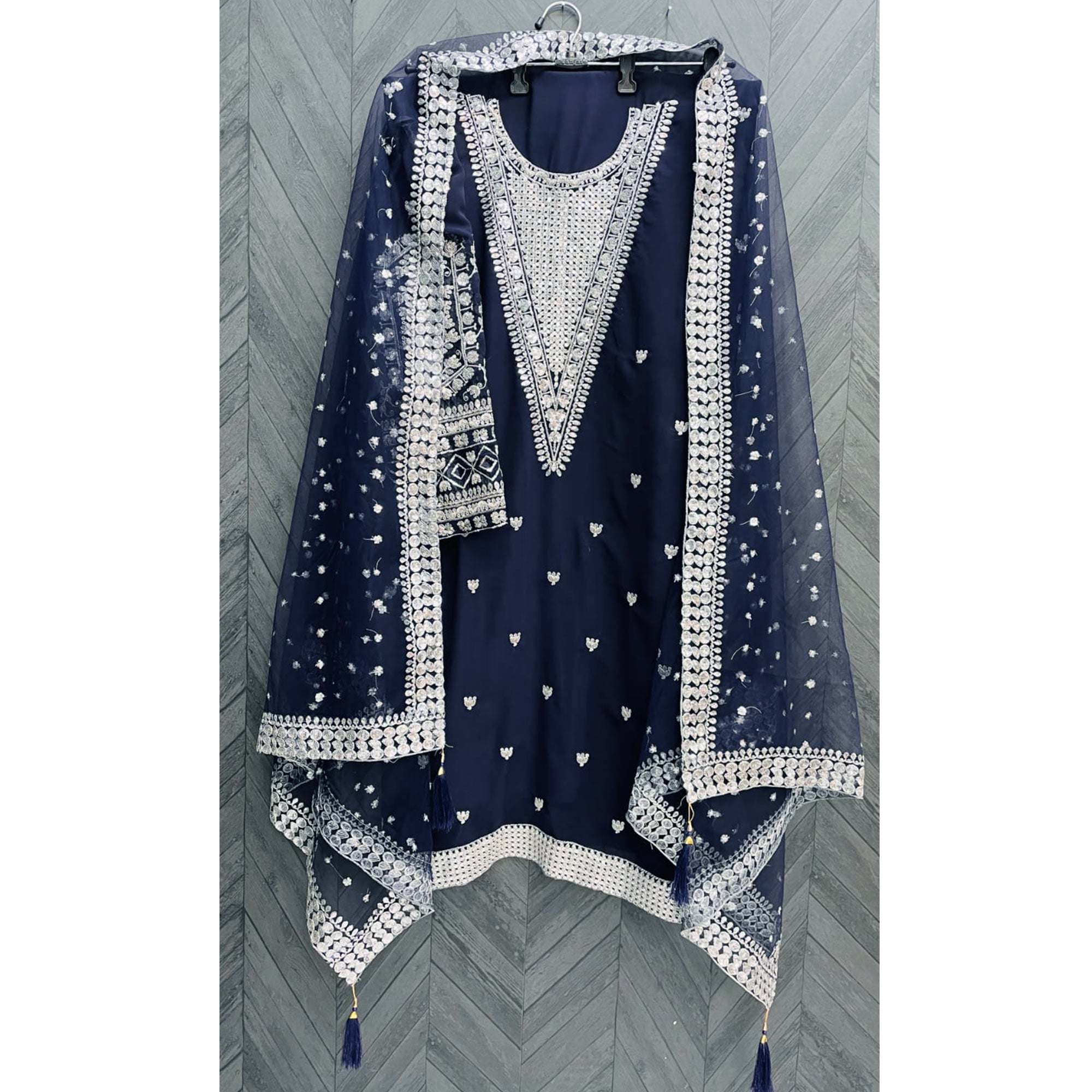Blue Sequins Embroidered Georgette Pakistani Suit
