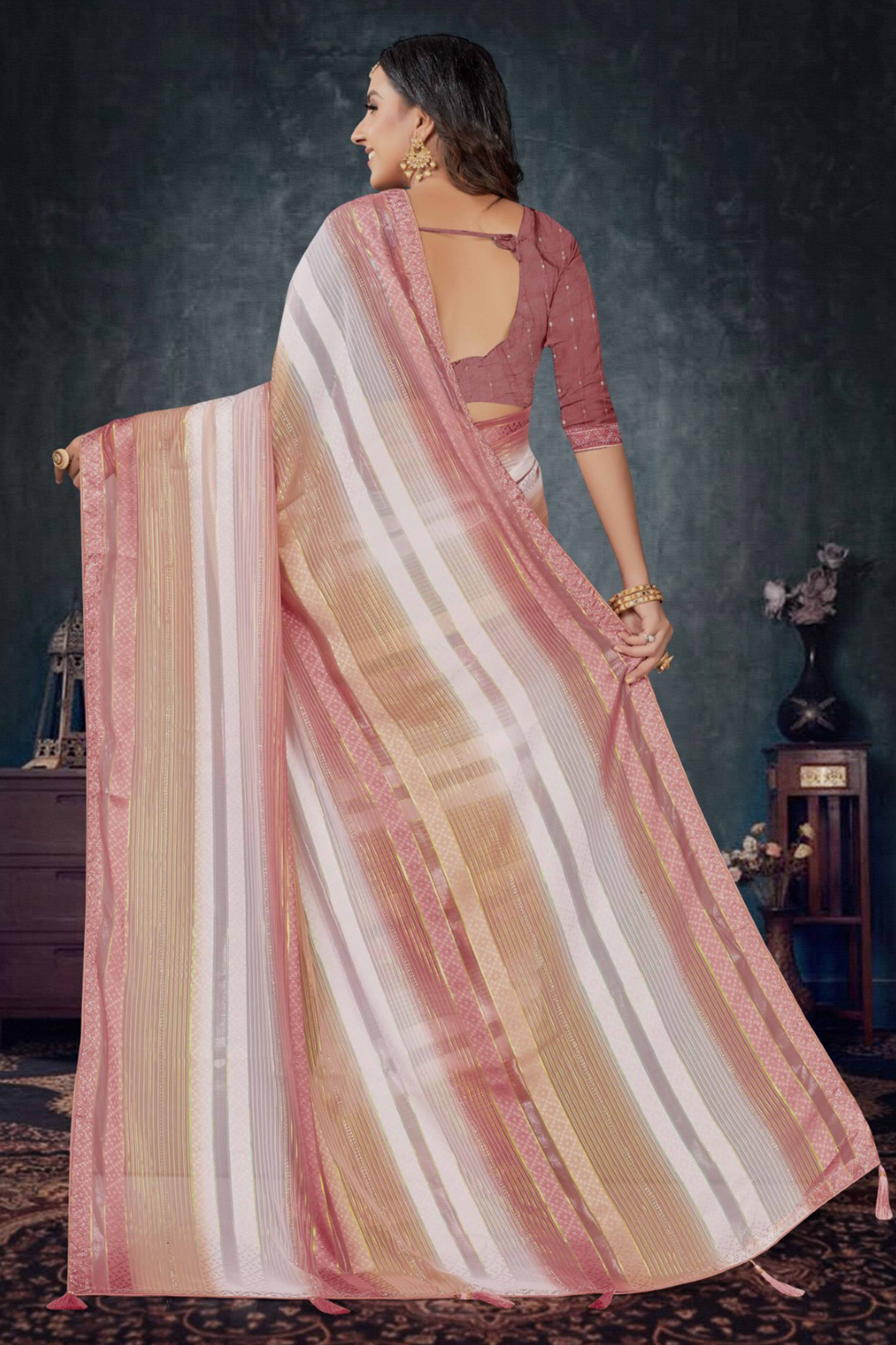 Rose Pink Woven Design Saree Crafted in Sheer and Elegant Poly Georgette