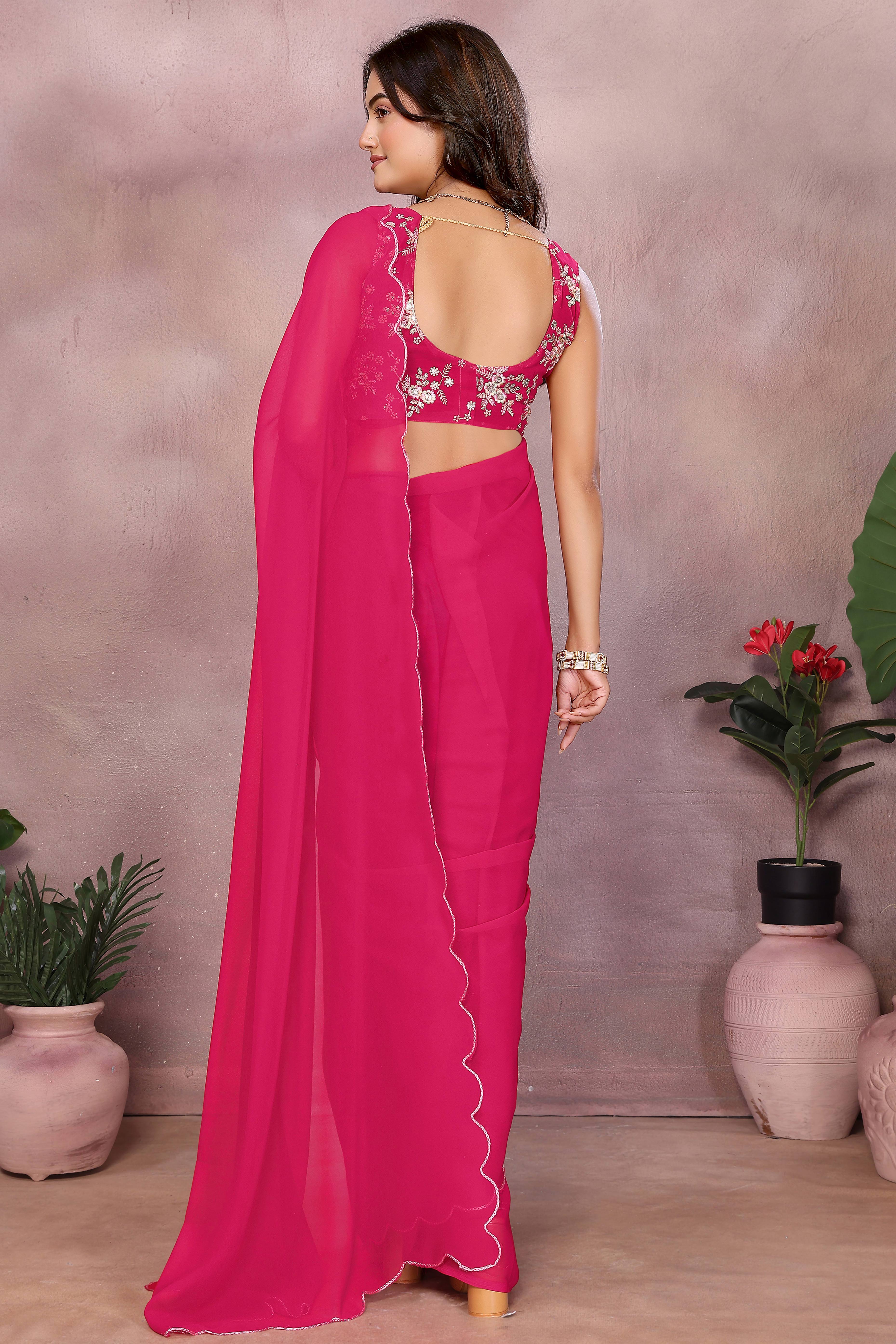 Sophisticated Pink Party Wear Saree in Georgette Fabric With Embellished Blouse