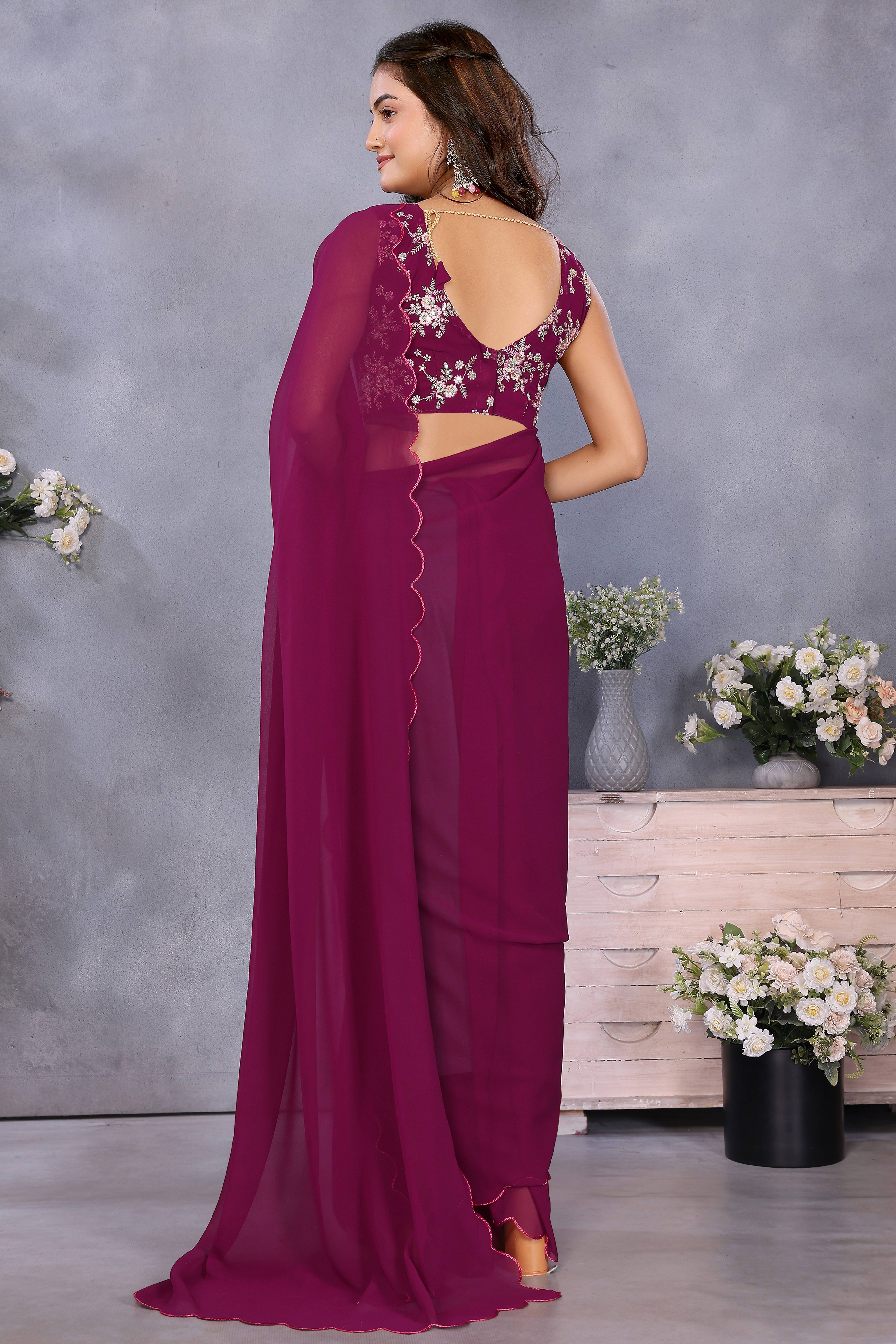 Sophisticated Purple Party Wear Saree in Georgette Fabric With Embellished Blouse