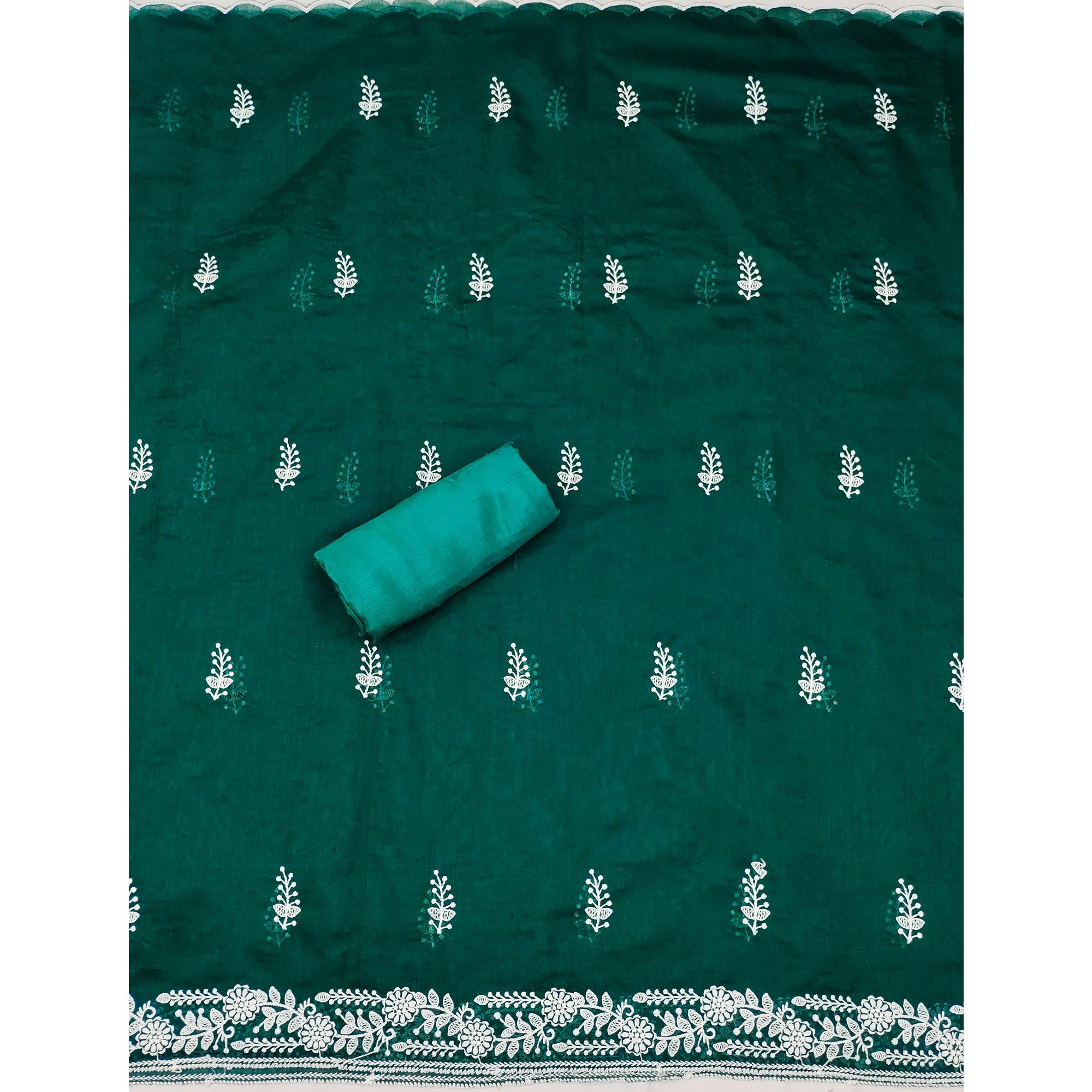 Green Floral Embroidered Modal Dress Material