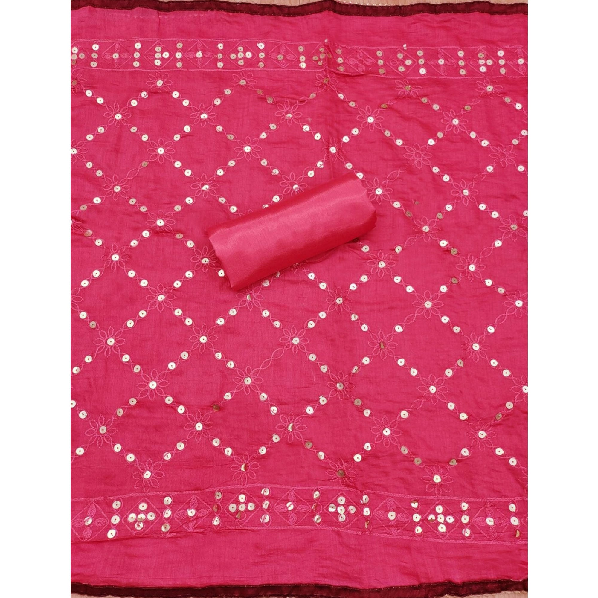 Maroon Floral Embroidered Modal Dress Material