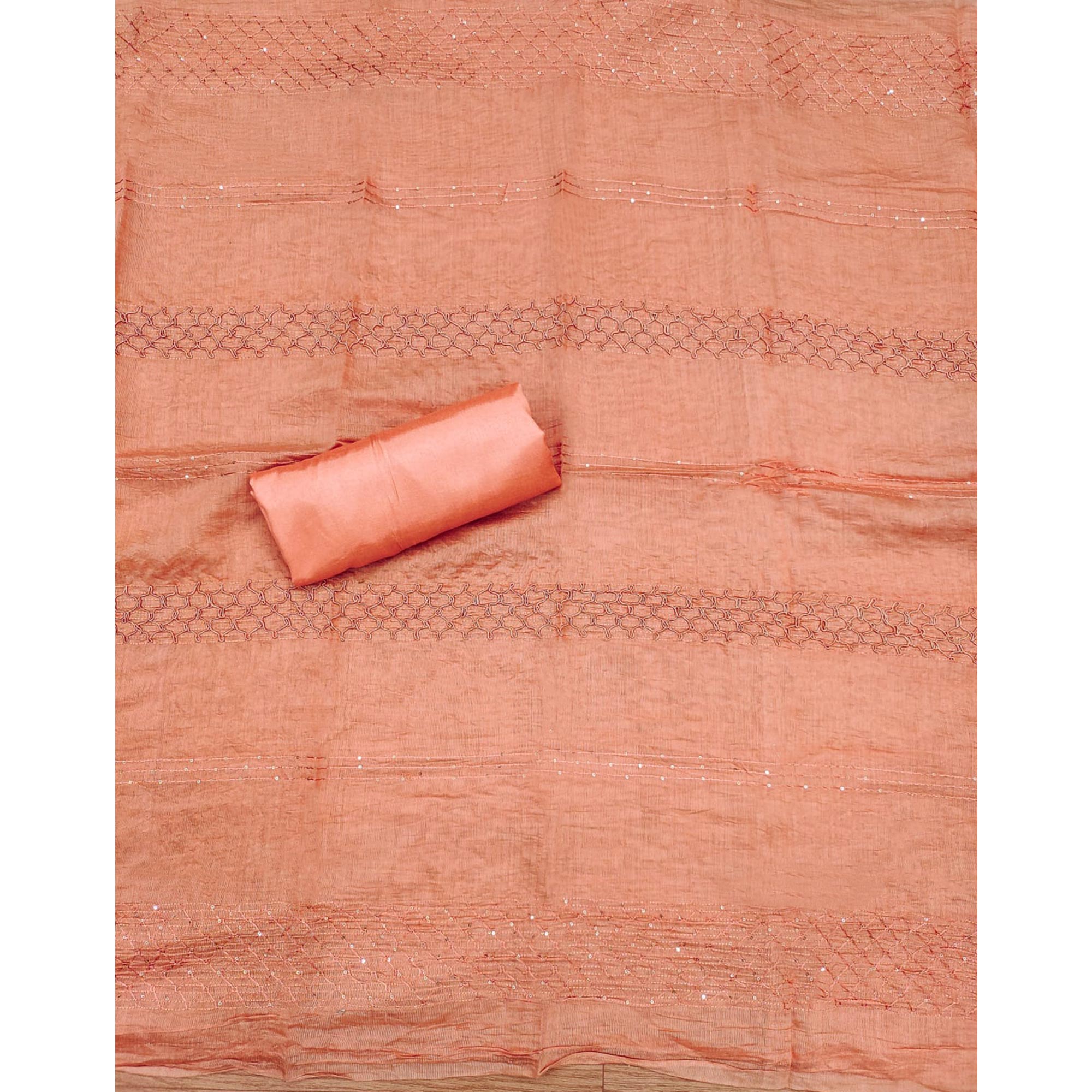 Peach Floral Embroidered Modal Dress Material