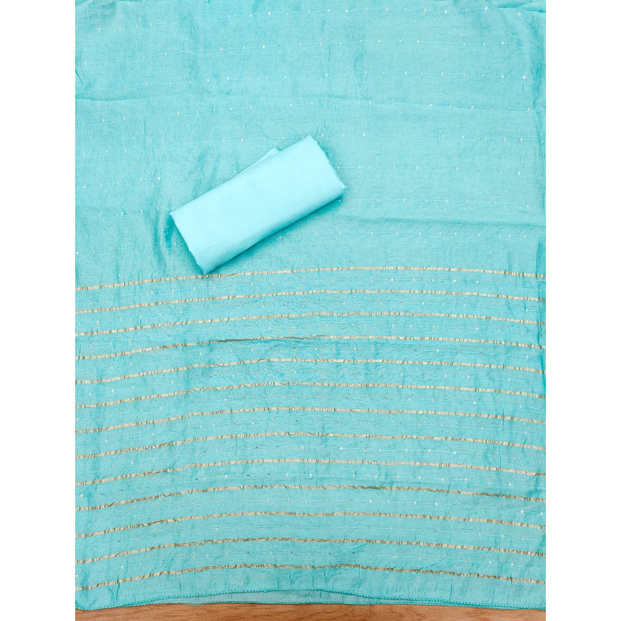 Blue Embroidered Cotton Blend Dress Material