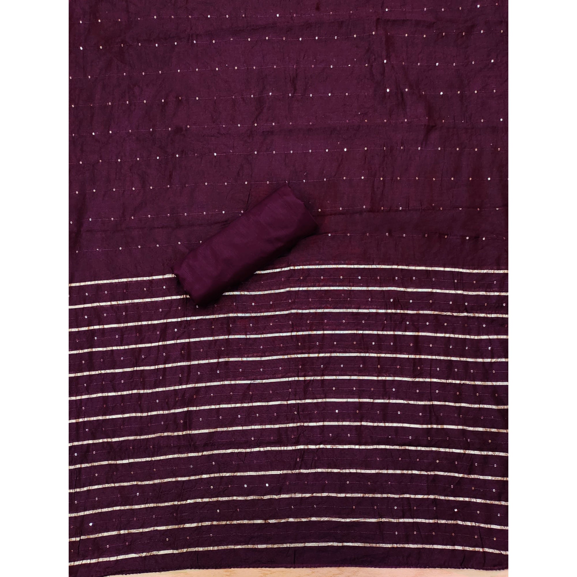 Wine Embroidered Cotton Blend Dress Material