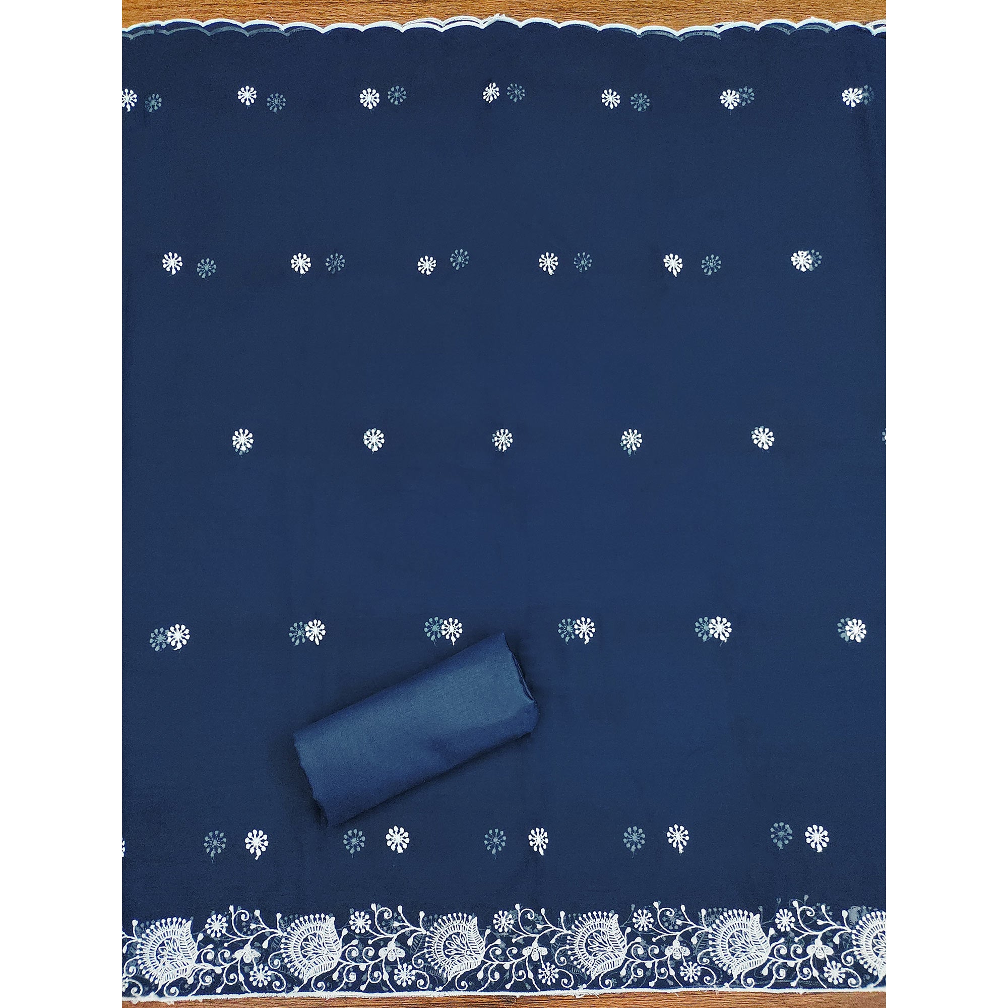 Blue Floral Embroidered Georgette Dress Material