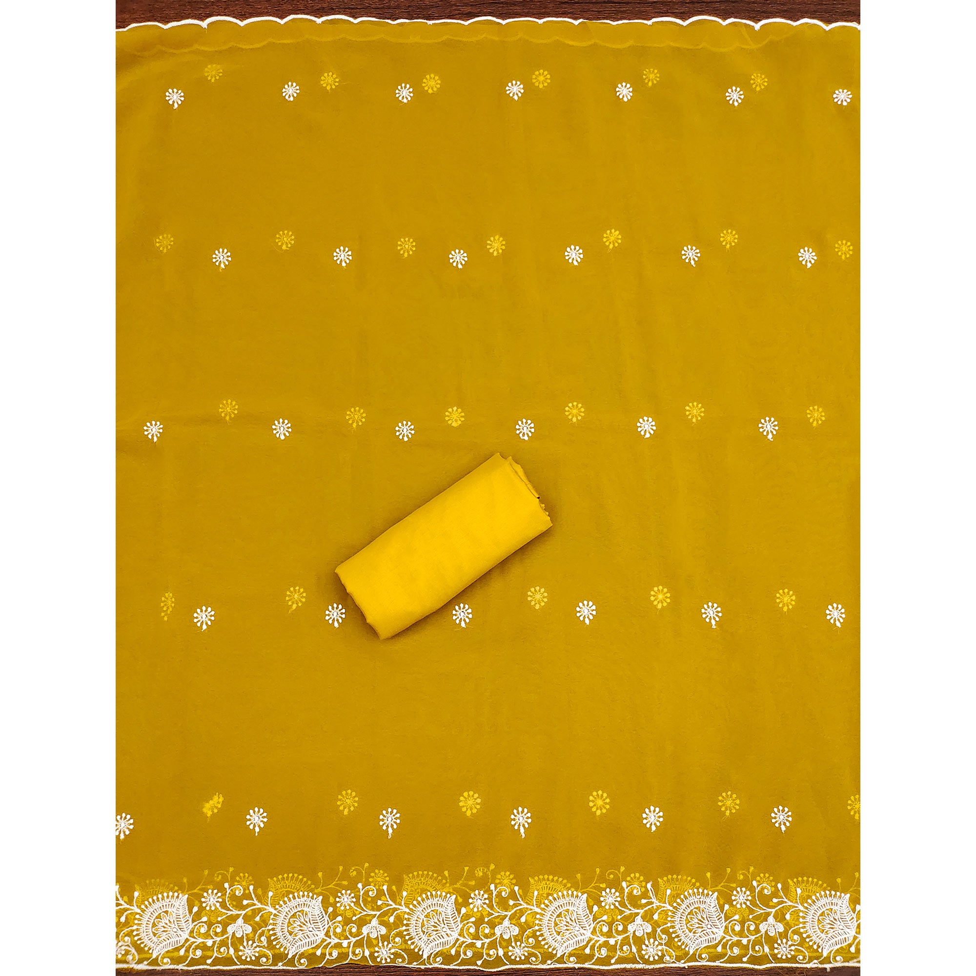 Mustard Floral Embroidered Georgette Dress Material