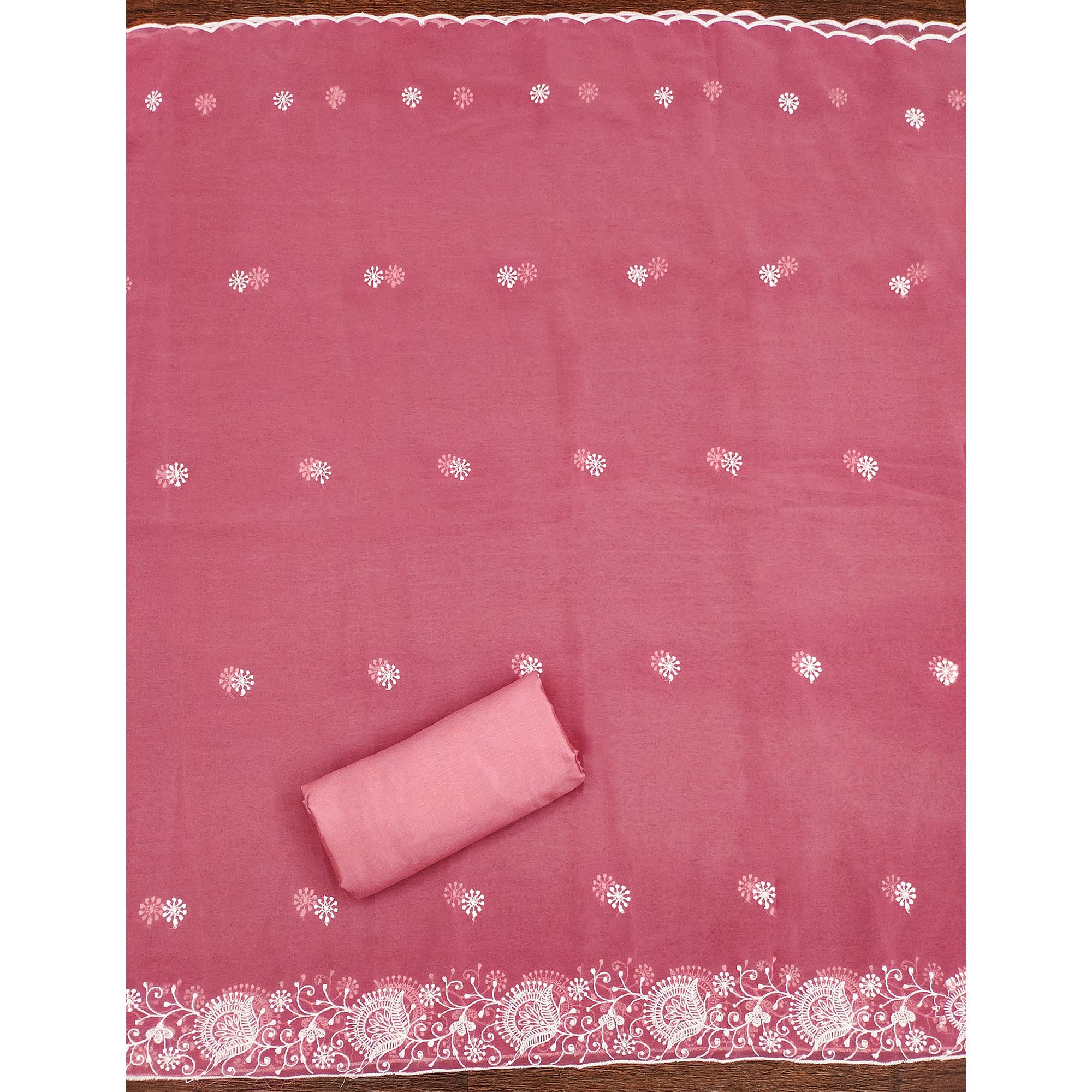 Pink Floral Embroidered Georgette Dress Material
