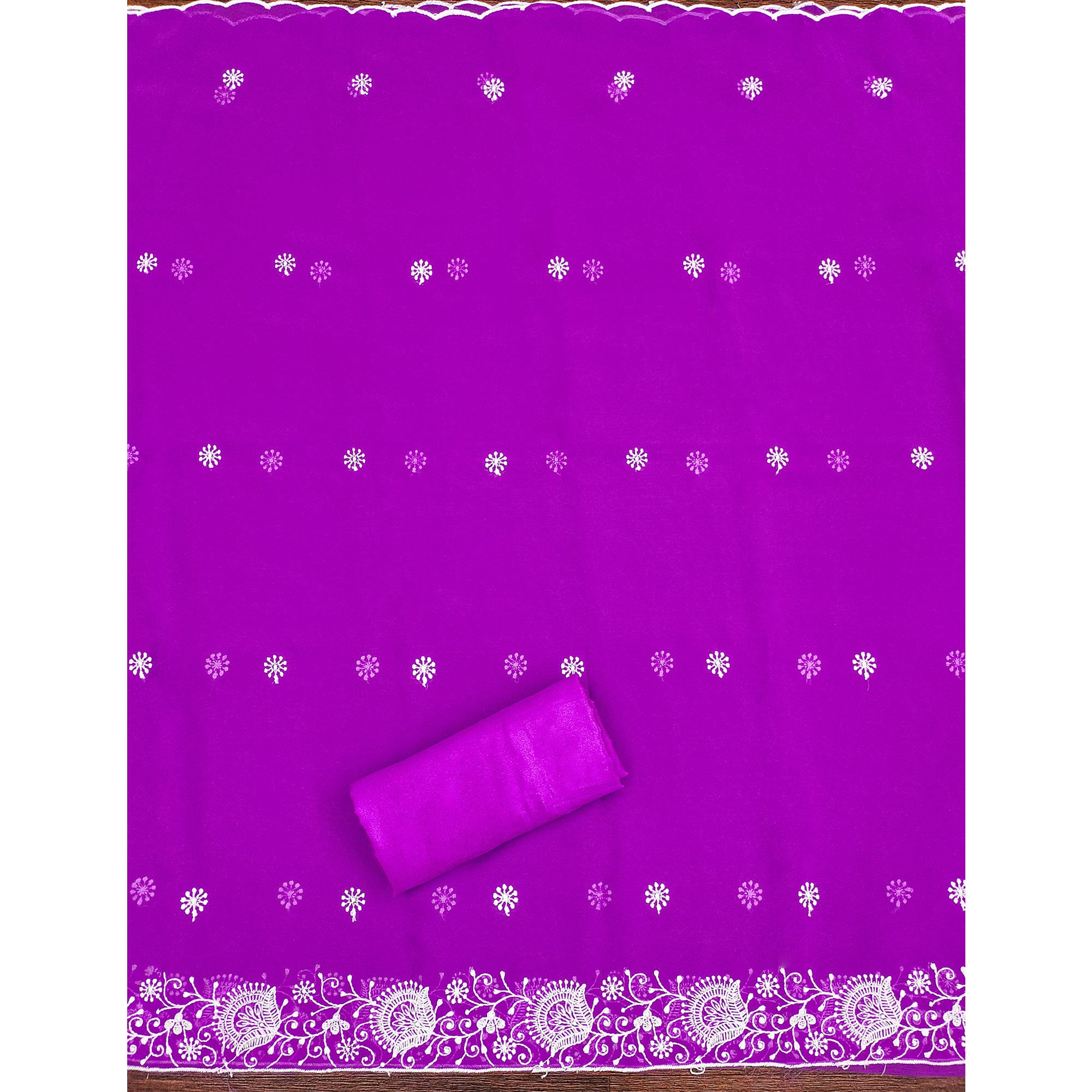 Purple Floral Embroidered Georgette Dress Material