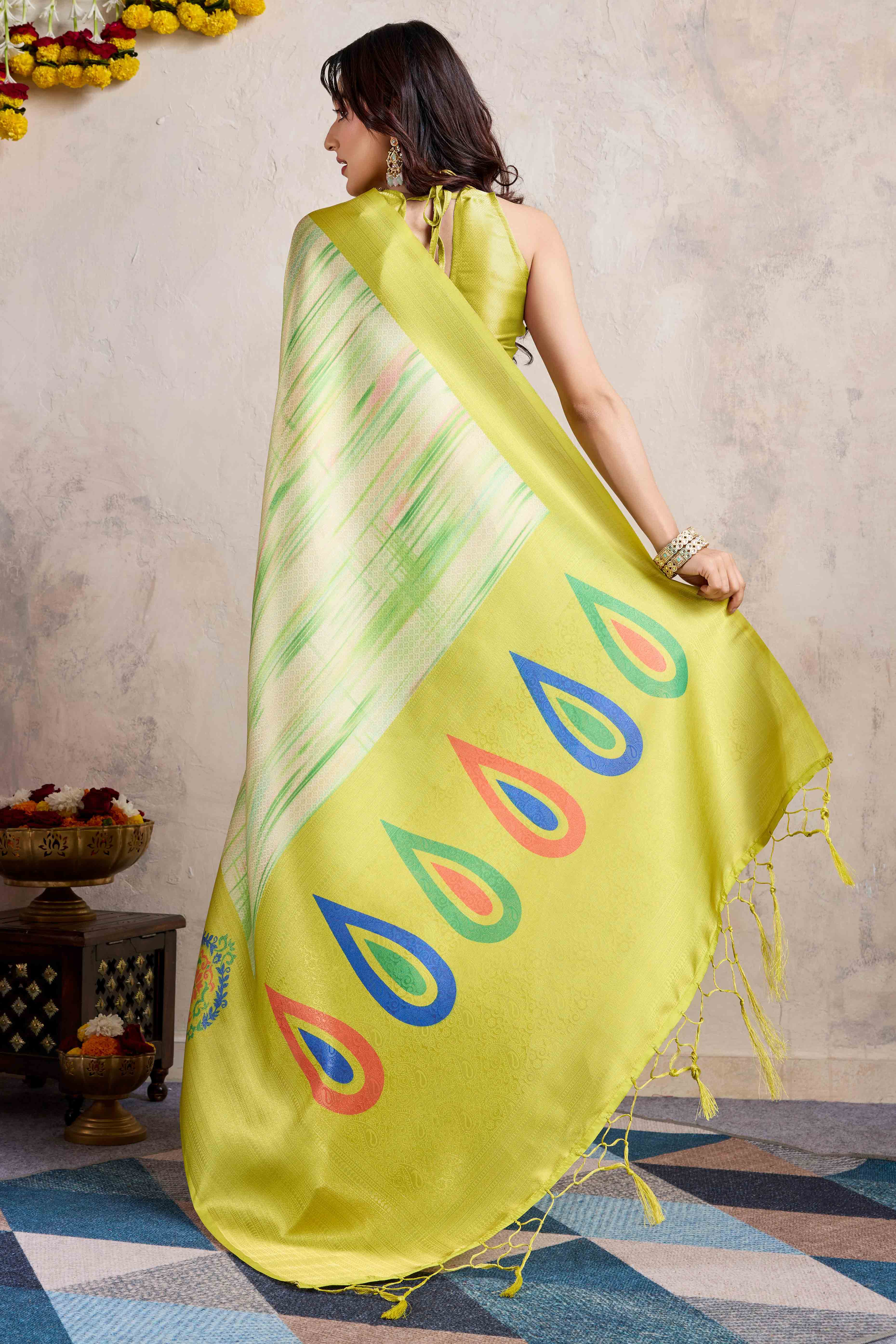 Green Kanoko Print Weaving Soft Banarasi Silk Saree