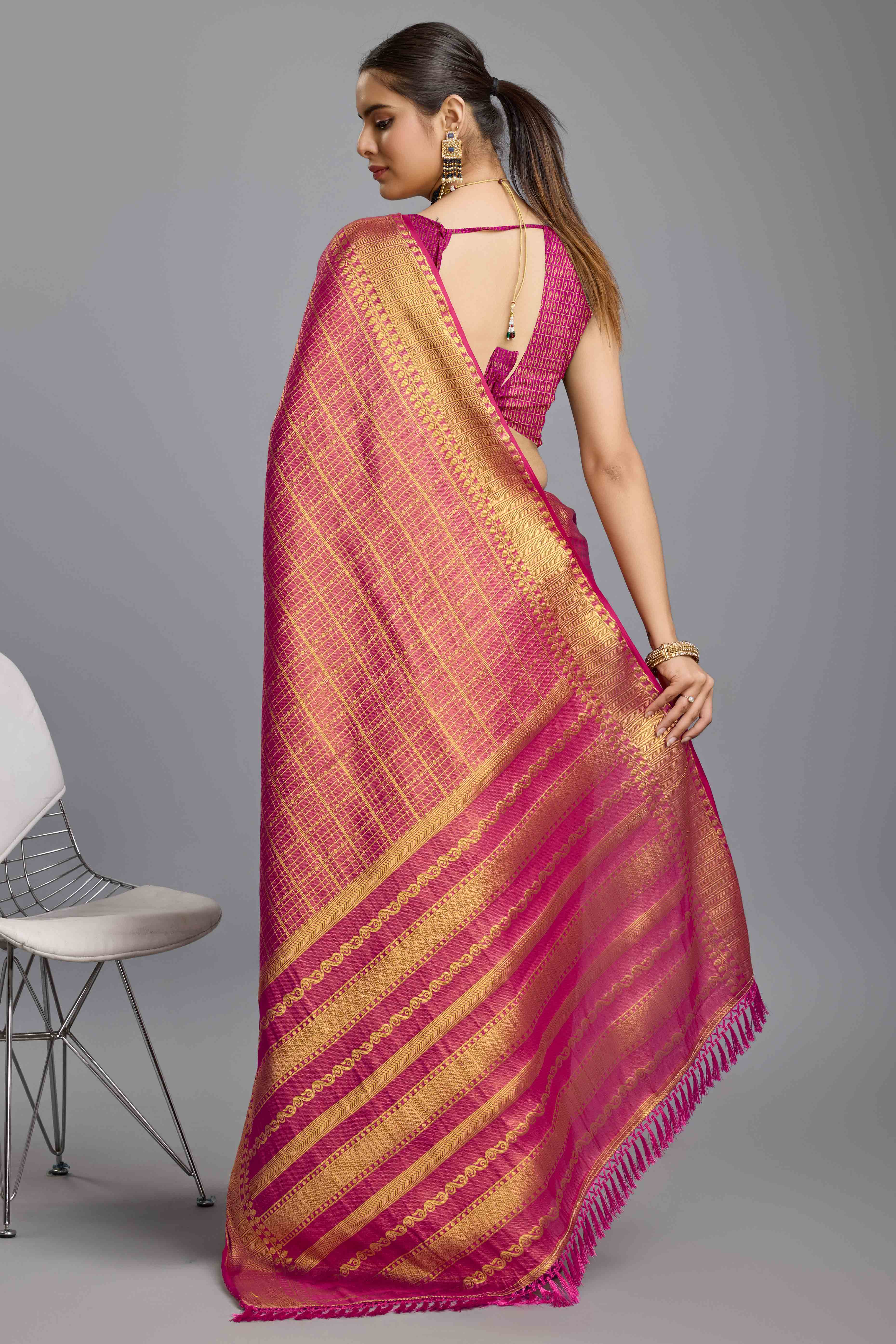 Pink Brocade Zari Weaving Mysore Silk Saree