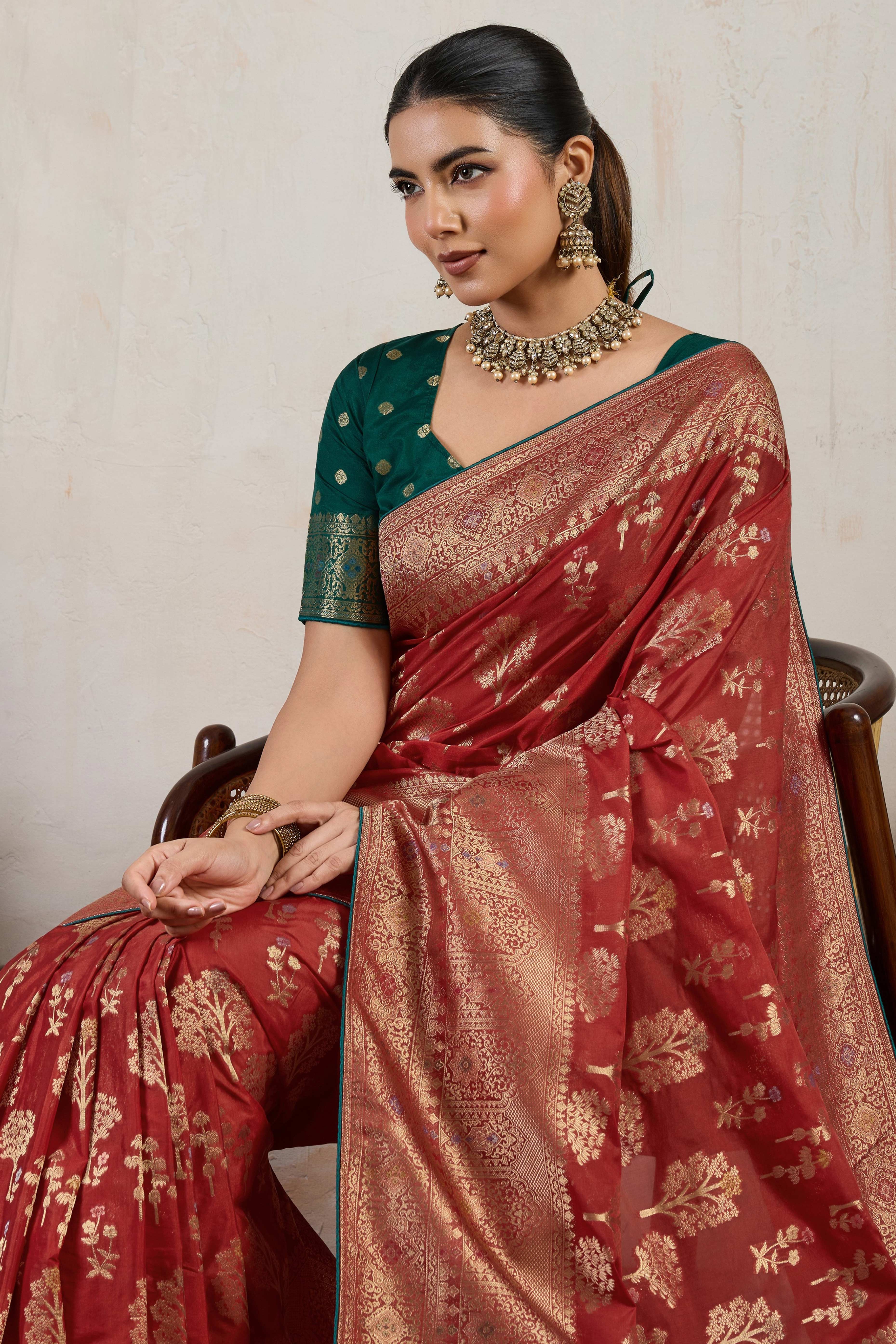 Maroon Traditional Pure Silk Saree Highlighted with Luxurious Meenakari Zari Weaving Accents