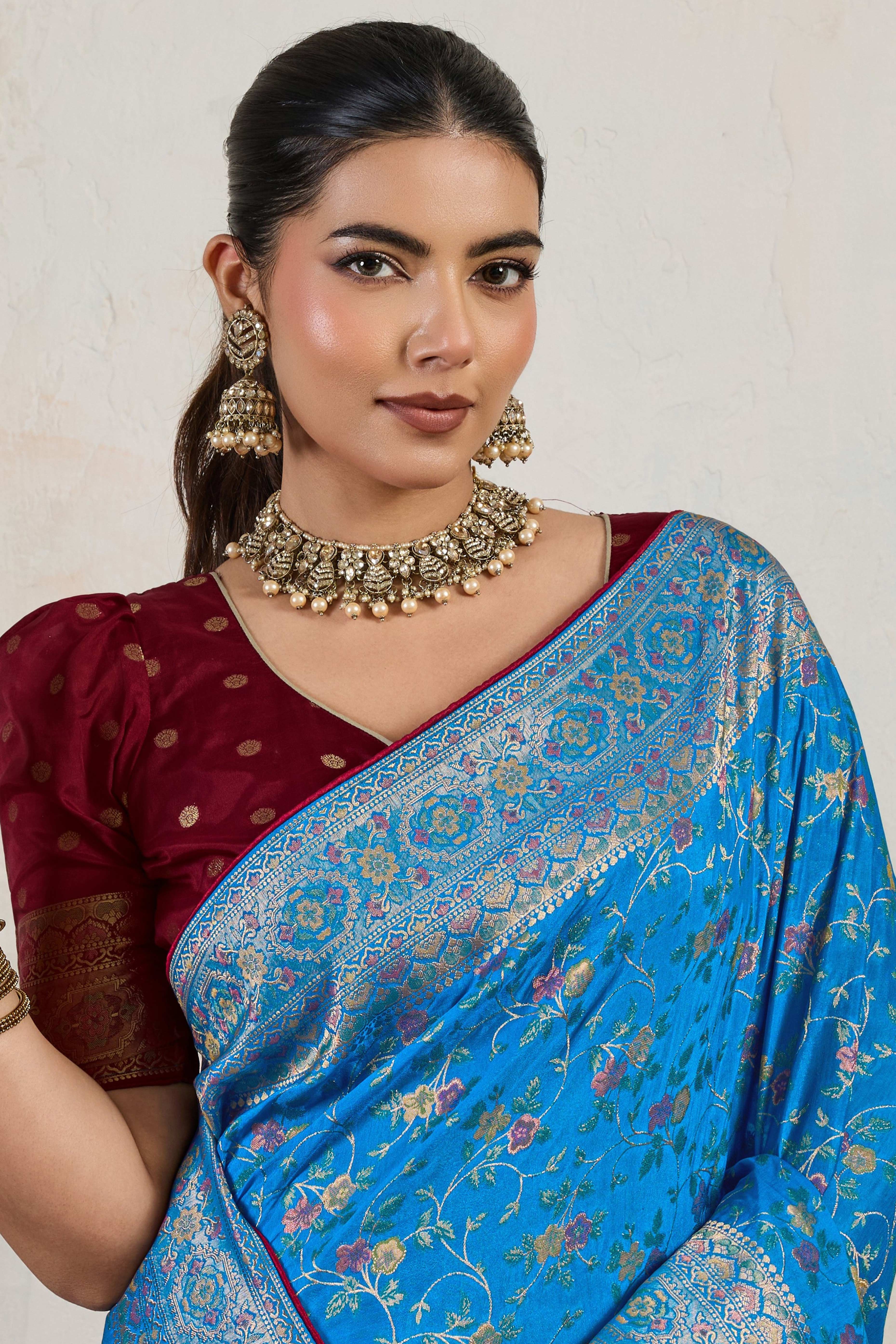 Blue Traditional Pure Silk Saree Highlighted with Luxurious Meenakari Zari Weaving Accents