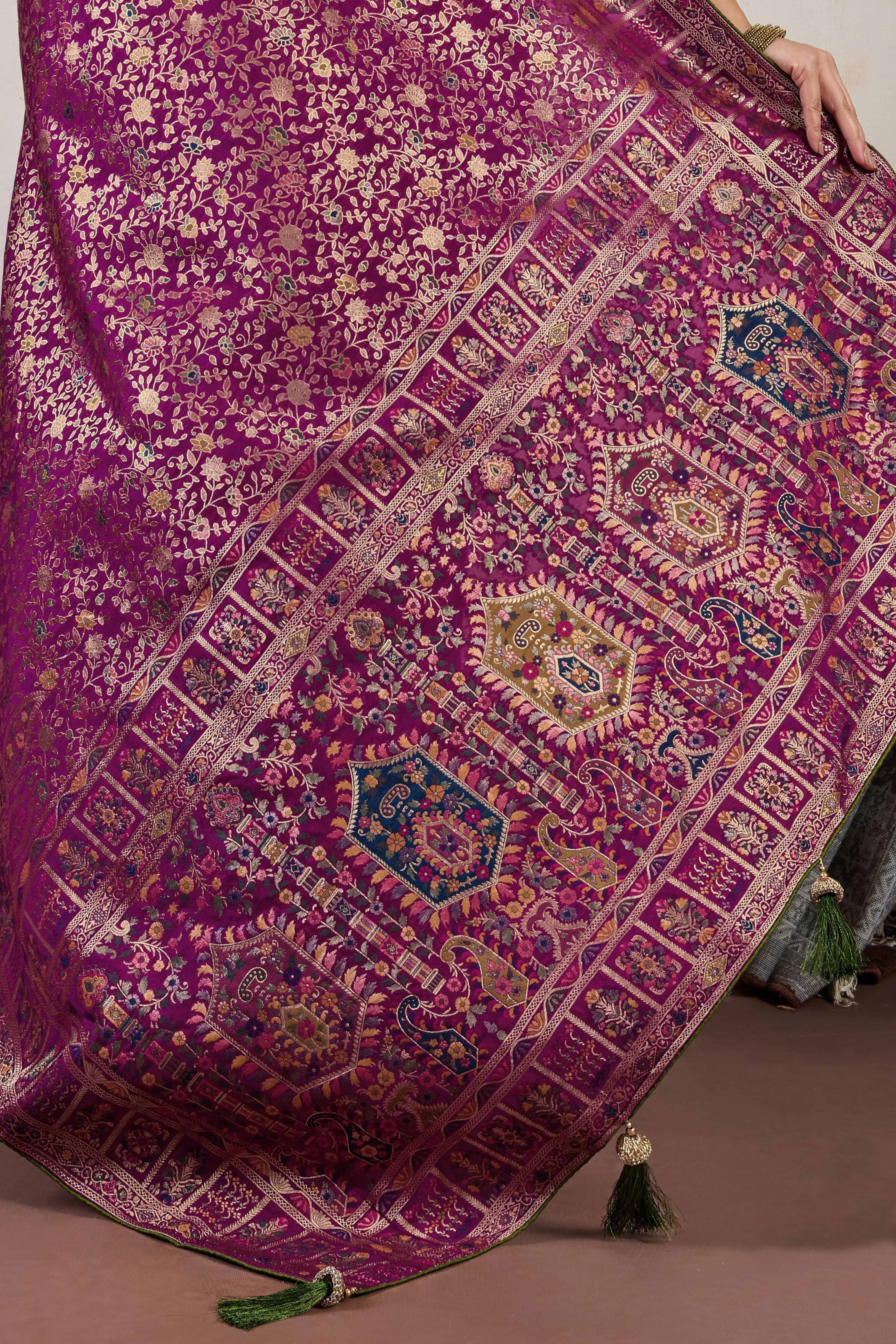 Purple Traditional Pure Silk Saree Highlighted with Luxurious Meenakari Zari Weaving Accents
