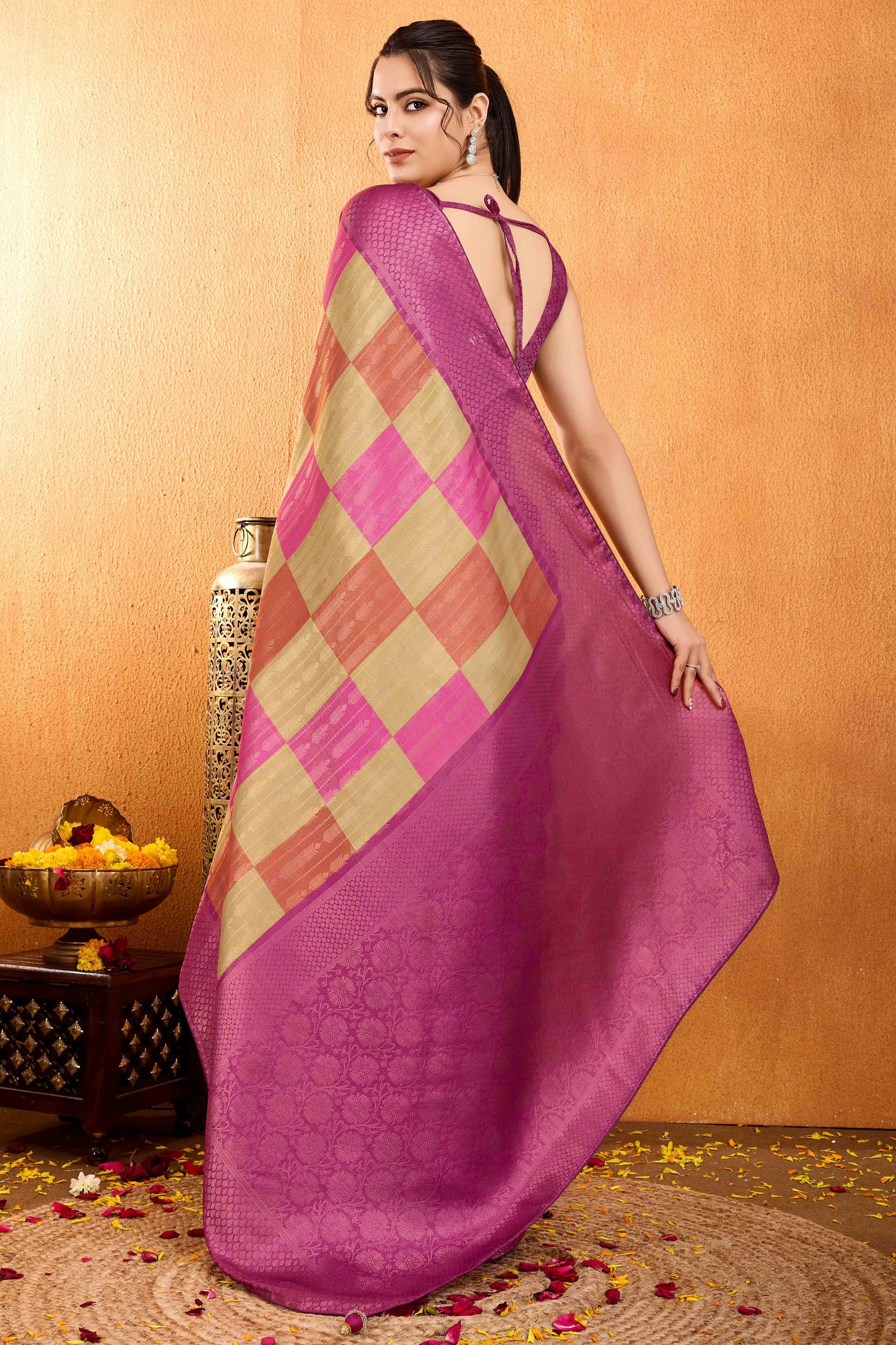 Pink Zari Weaving Mysore Brocade Silk Saree