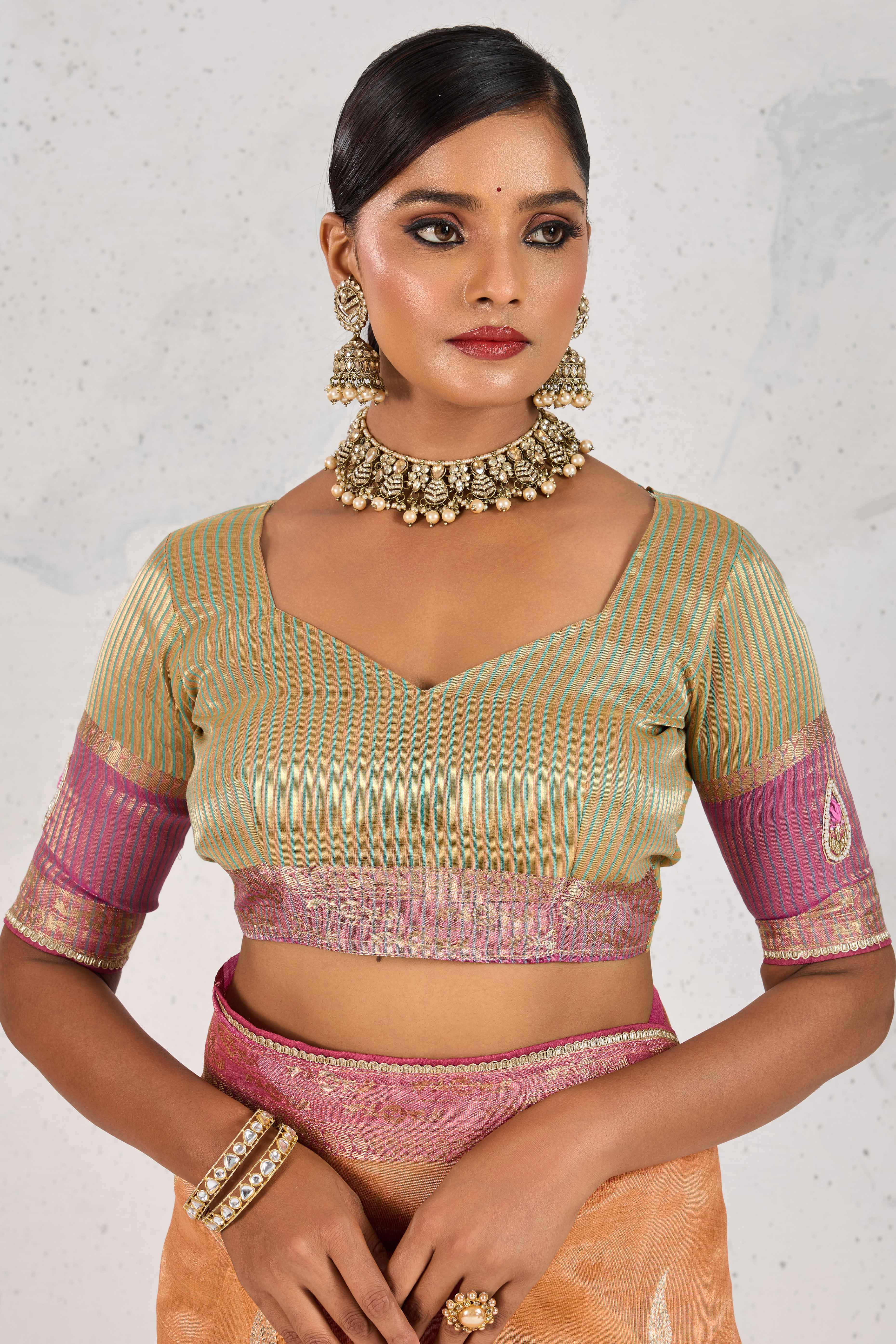 Orange Designer Tissue Linen Woven Saree with Luxe Zari and Beads Work