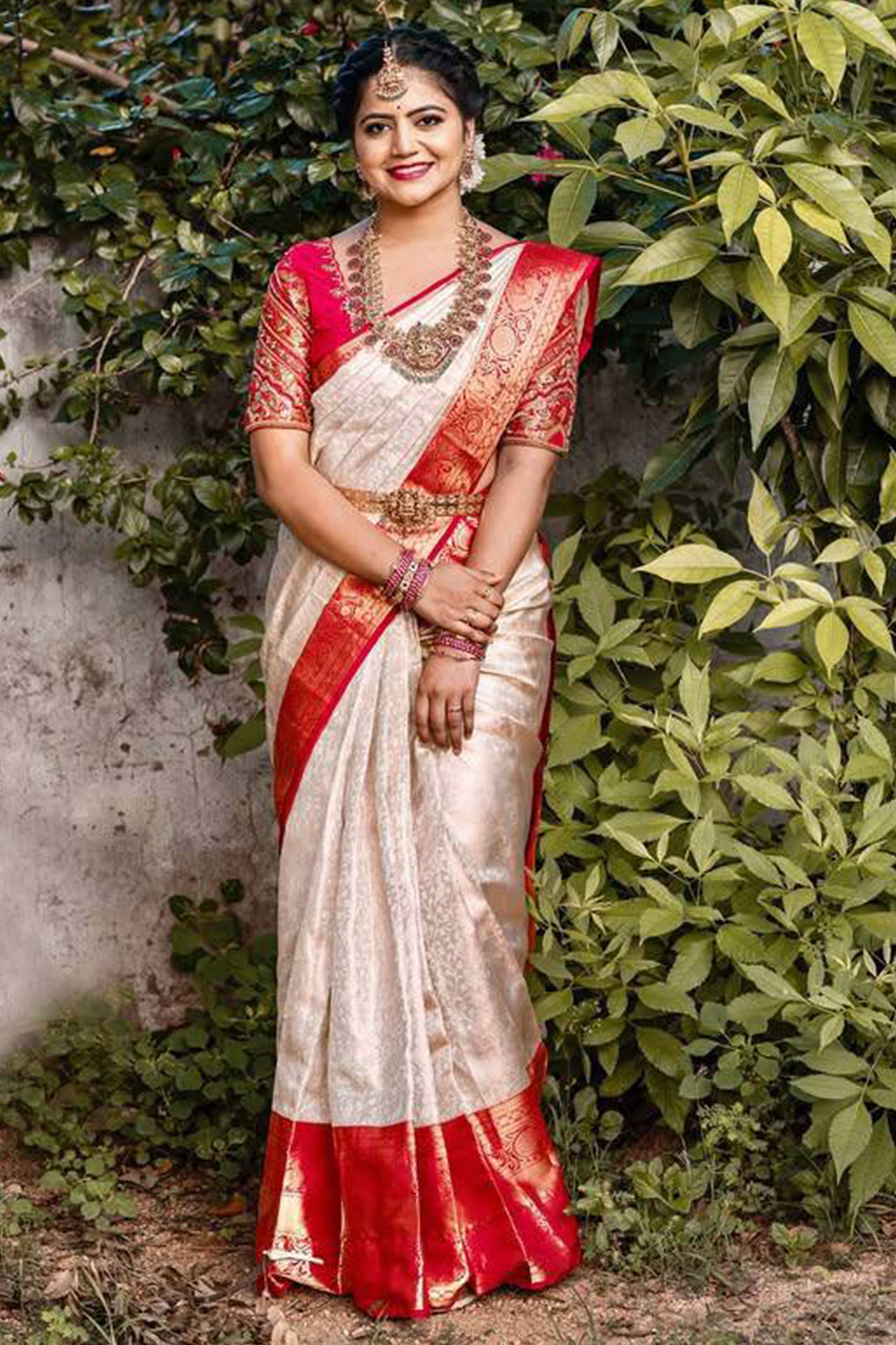 Off-White Banarasi Silk Saree With Delicate Zari Weaving For A Graceful Look