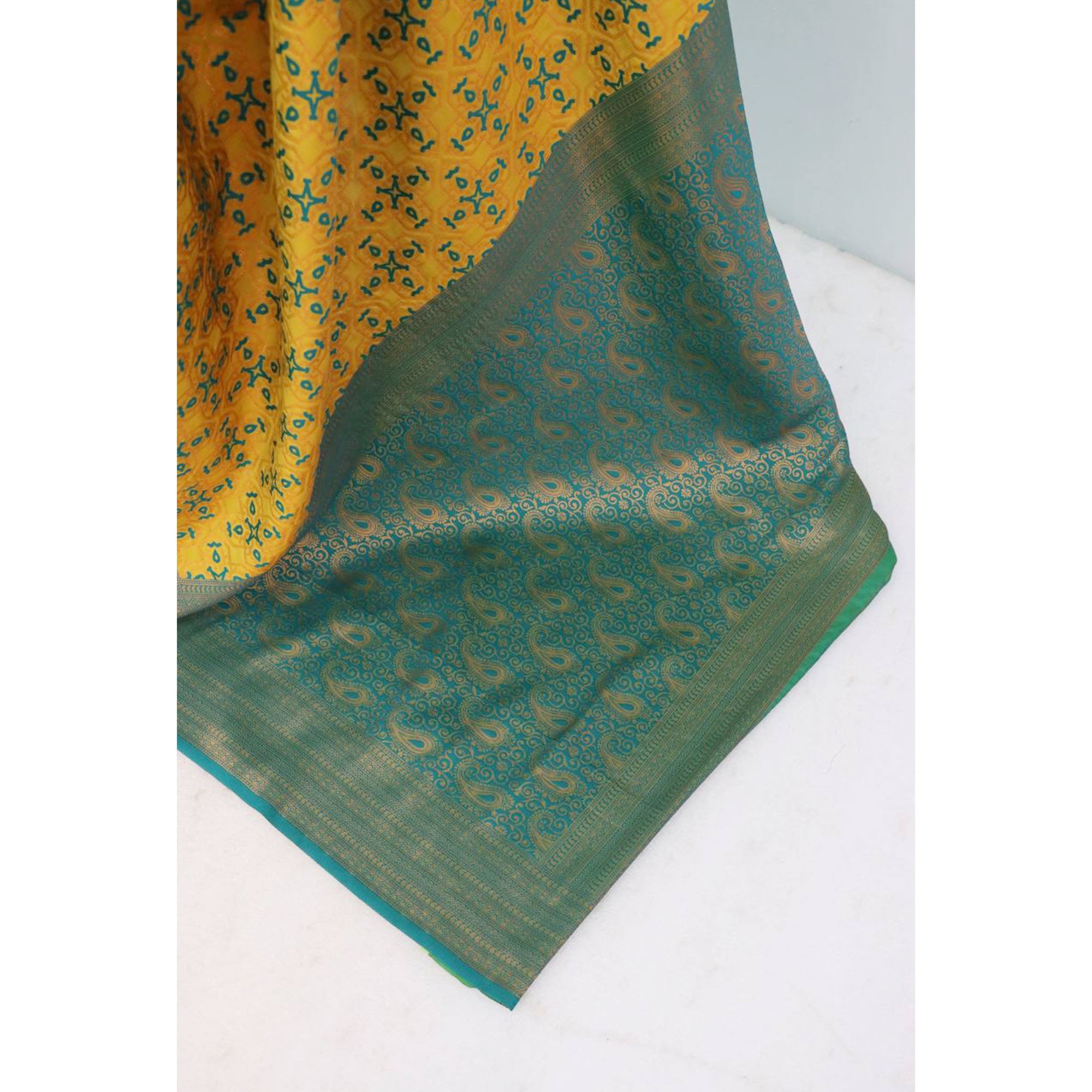 Mustard Zari Woven With Butti Work Banarasi Silk Saree