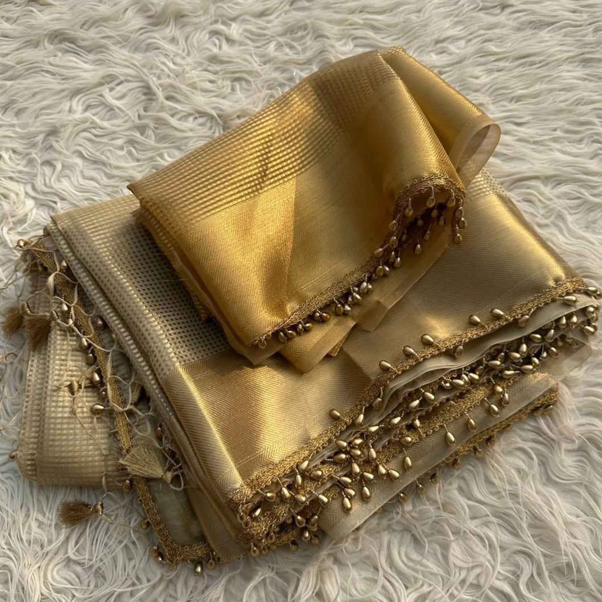 Opulent Banarasi Golden Tissue Silk Saree Crafted on Handloom with a Classic Royal Appeal