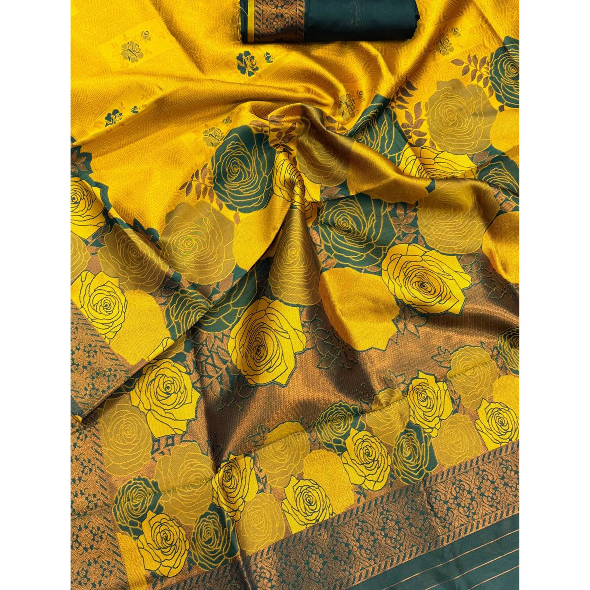 Mustard Handloom Banarasi Silk Saree Enhanced with Artistic Floral Zari Weaving for Timeless Appeal