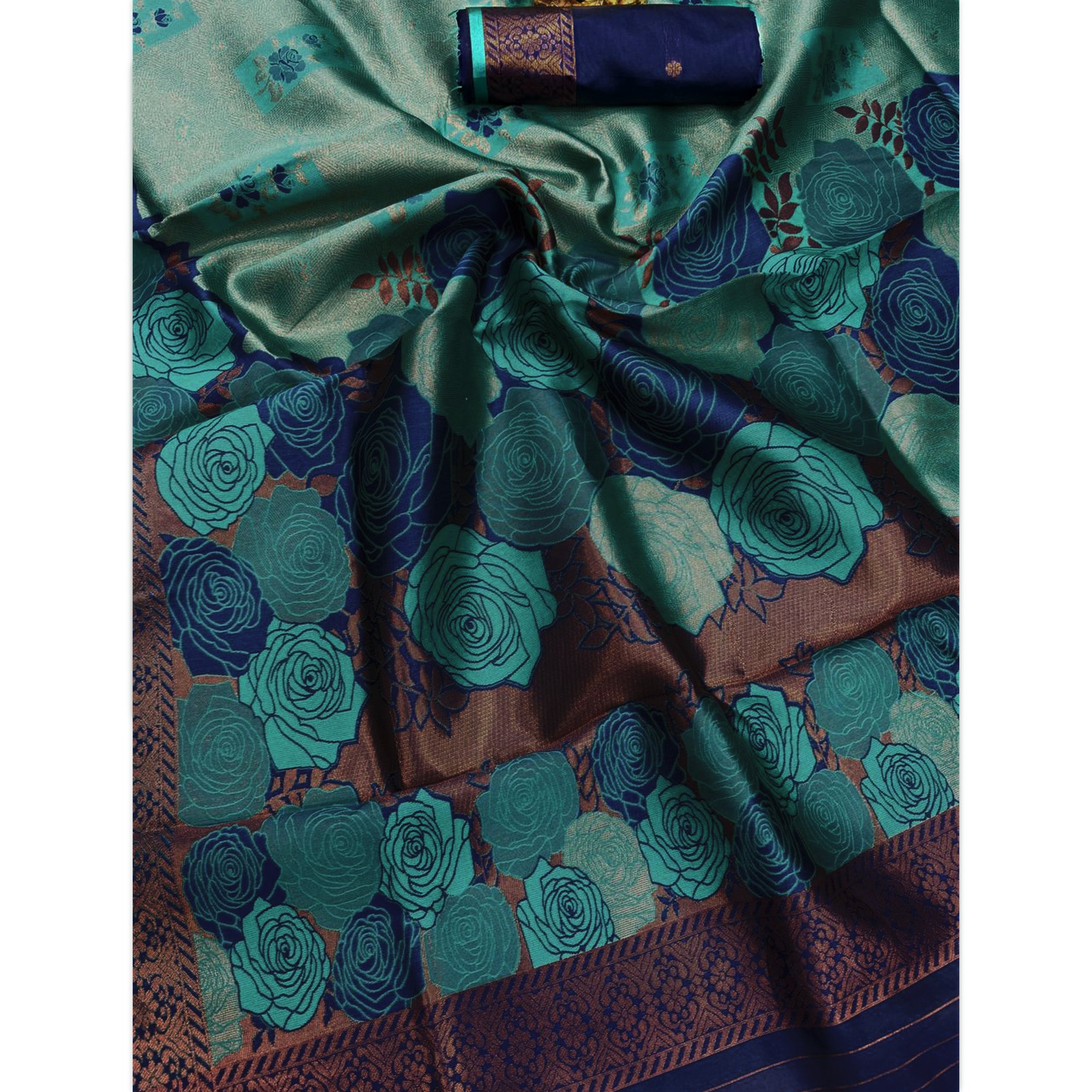 Teal Handloom Banarasi Silk Saree Enhanced with Artistic Floral Zari Weaving for Timeless Appeal