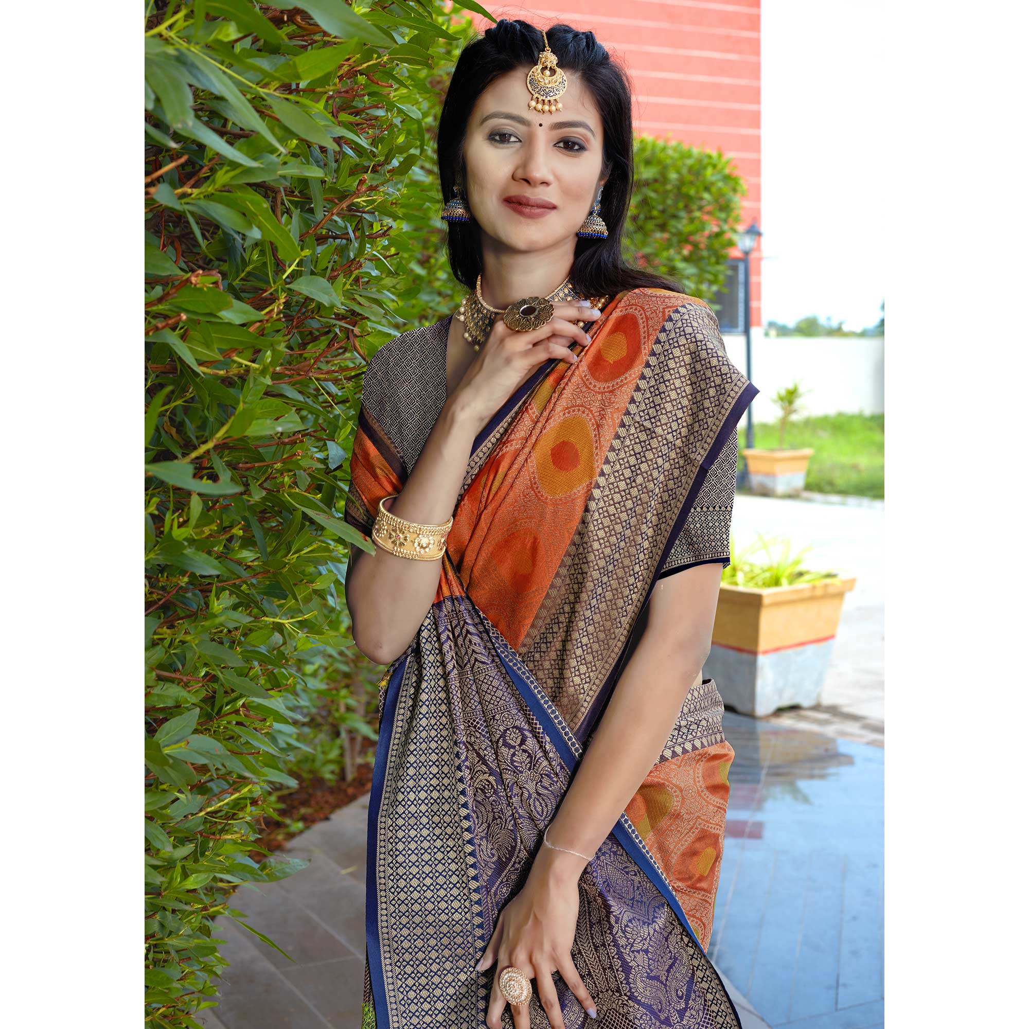 Orange Woven Art Silk Saree