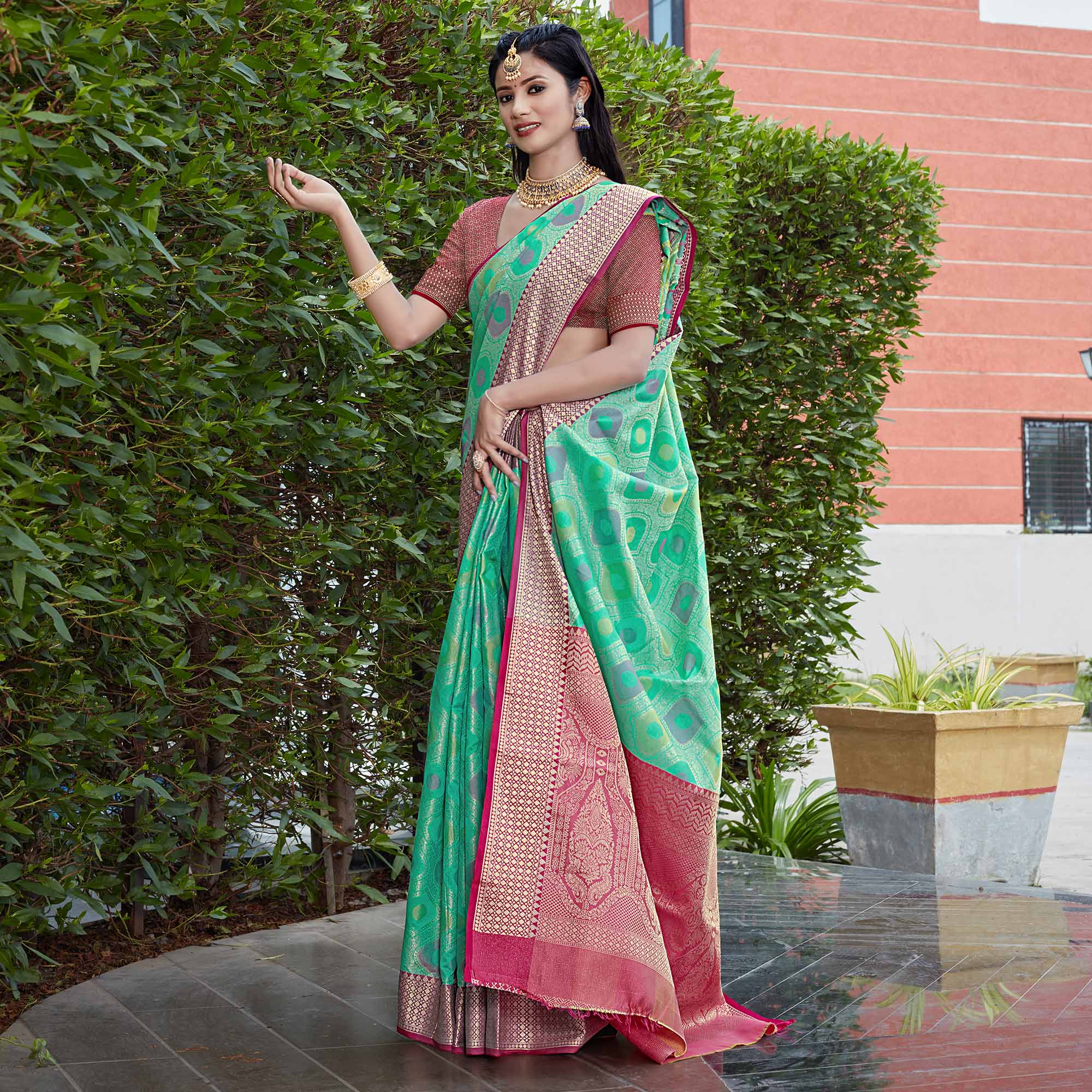 Turquoise Woven Art Silk Saree