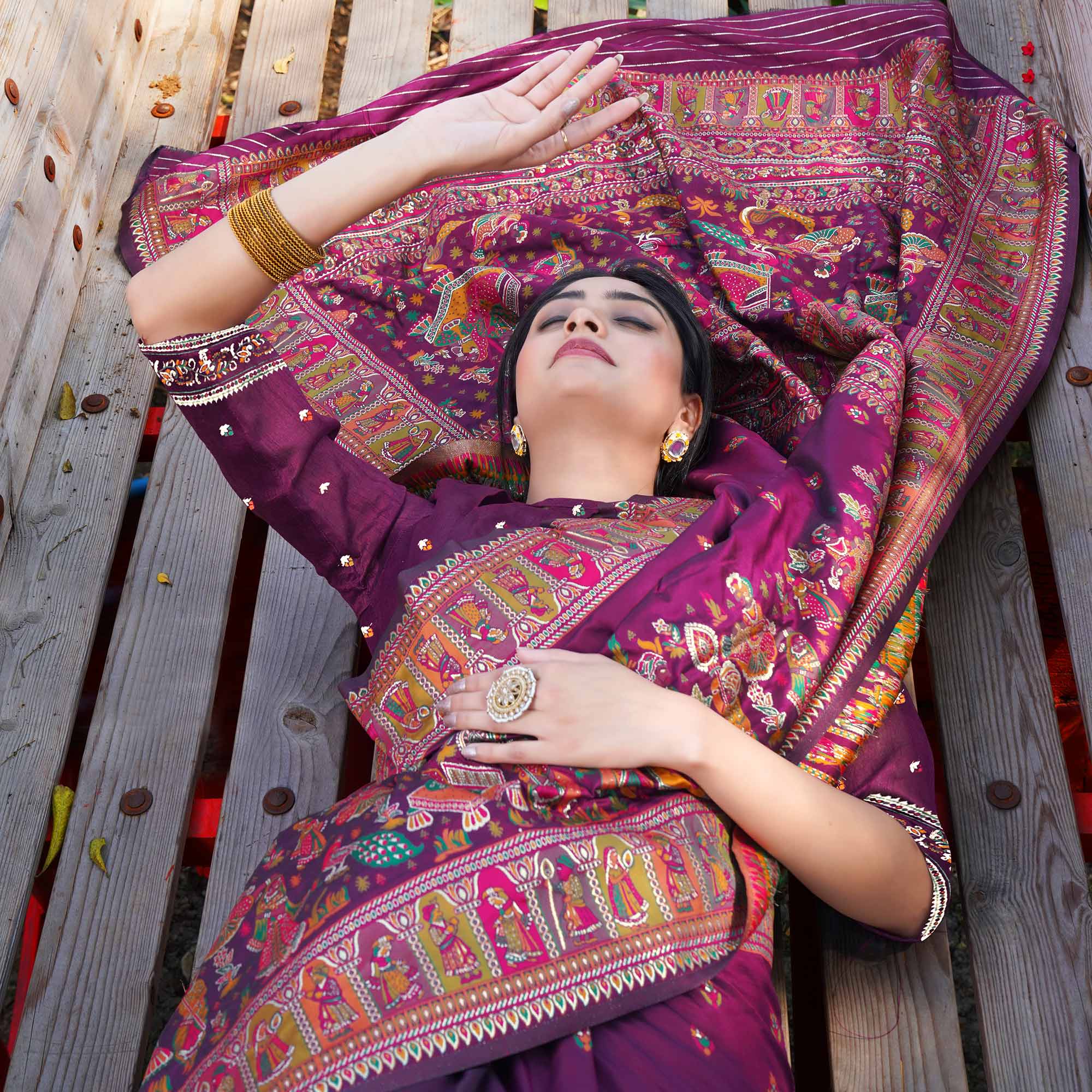 Purple Woven Pure Silk Saree