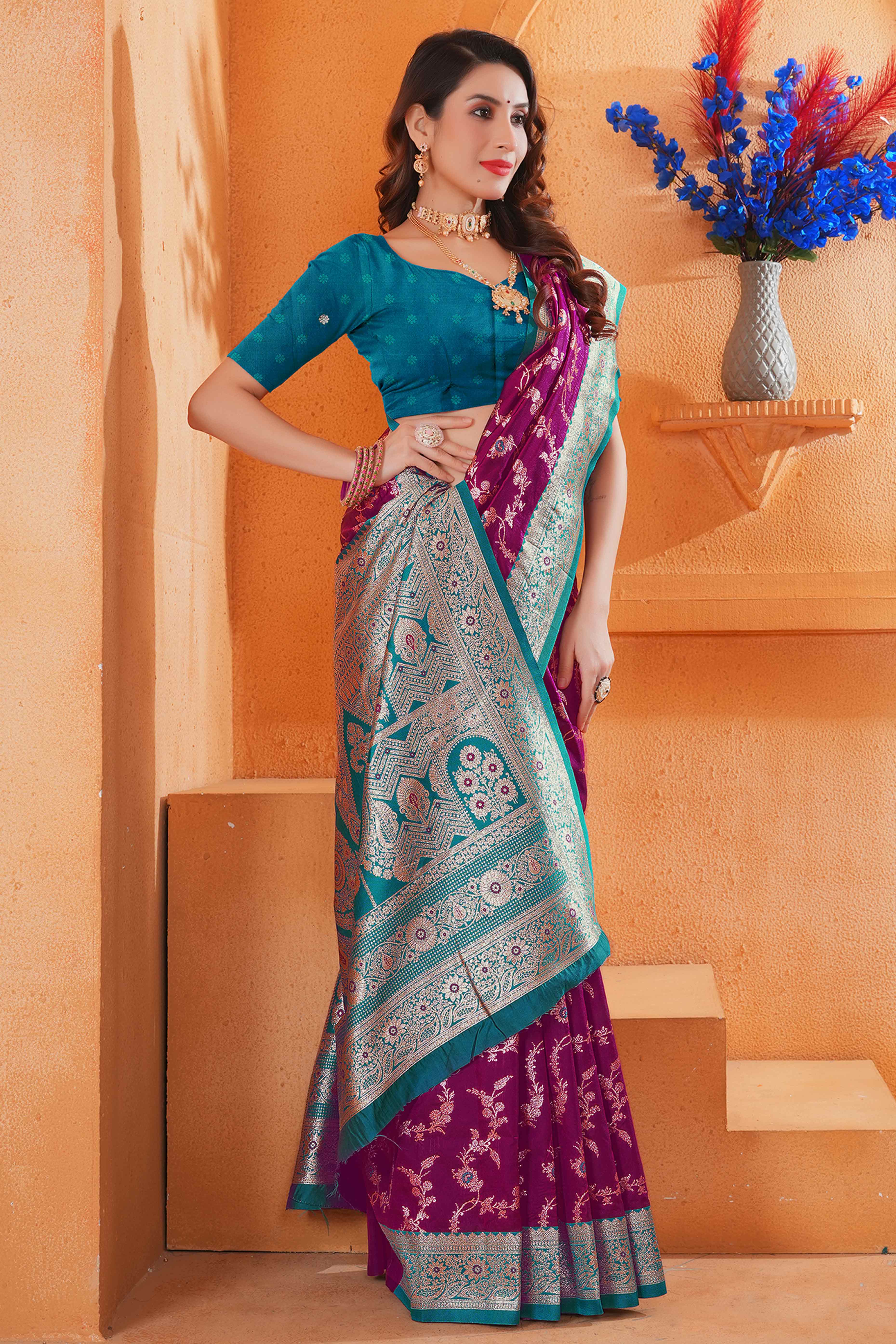 Dark Magenta Art Silk Saree With Intricate Floral Banarasi Zari Weaving