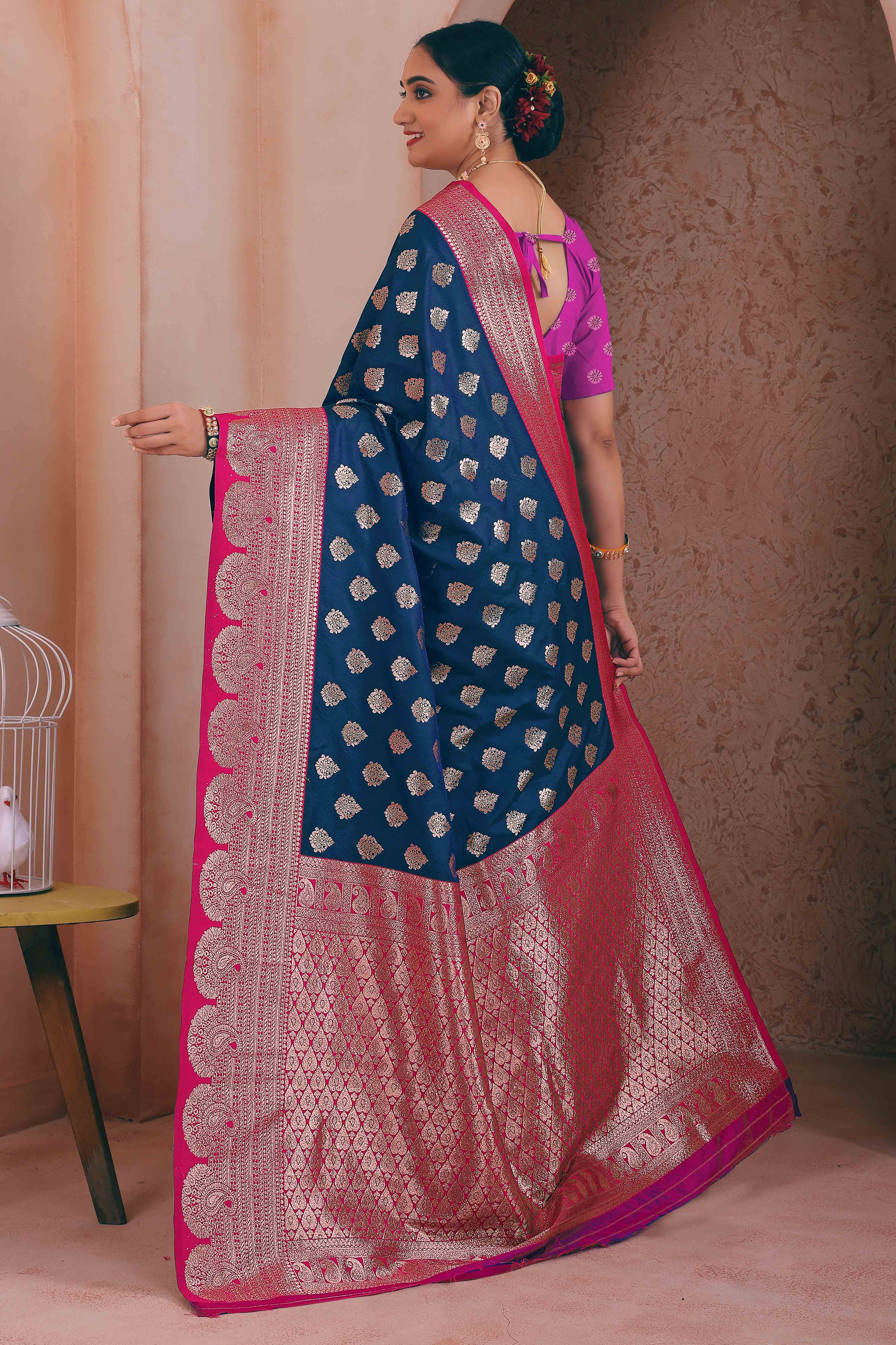 Timeless Zari Woven Blue Art Silk Saree Accented With A Heritage Banarasi Pallu