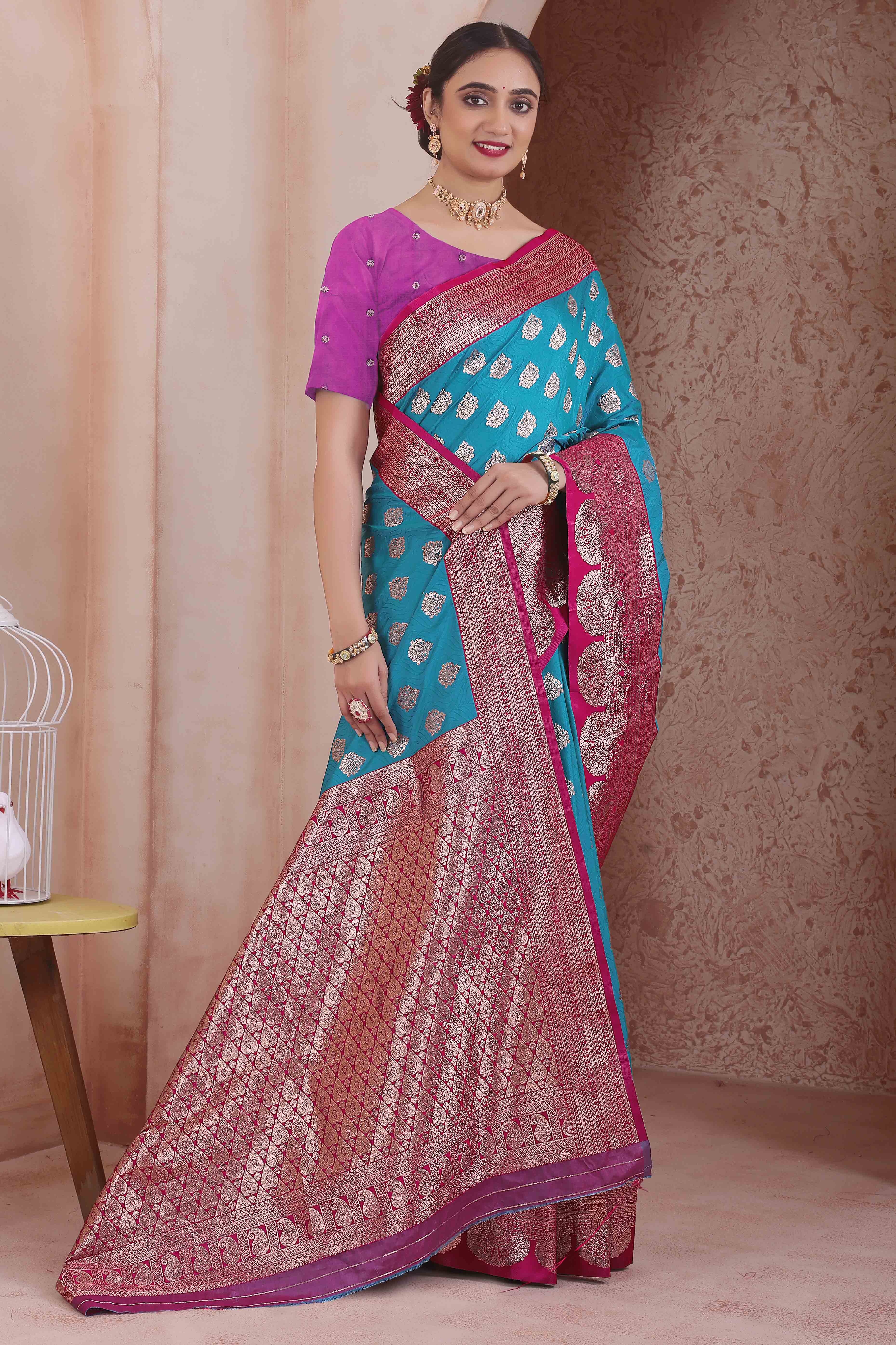 Graceful Emerald Zari Woven Rama Blue Art Silk Saree Accented With A Heritage Banarasi Pallu