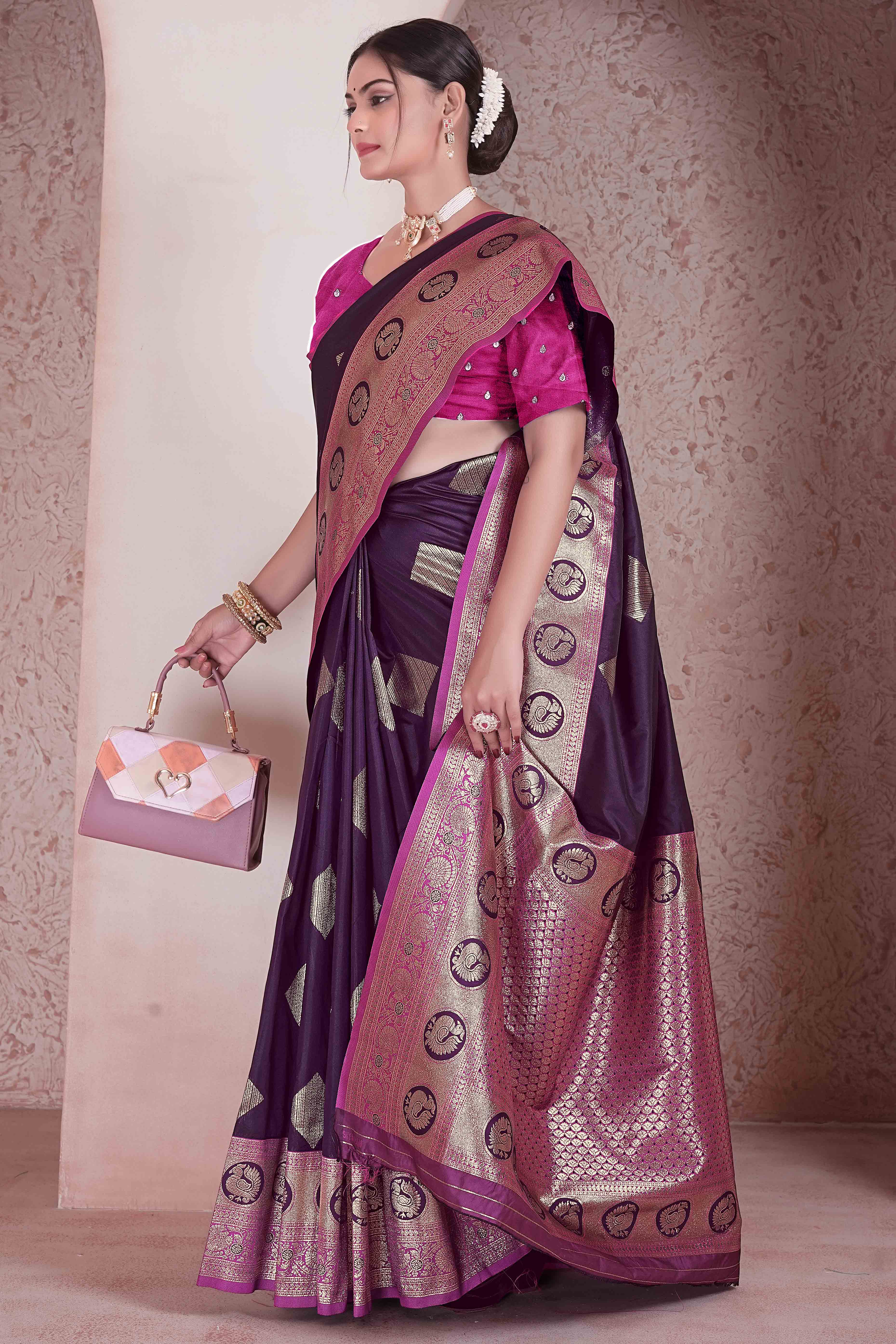 Dark Wine Zari Woven Art Silk Saree With Opulent Banarasi Pallu Work