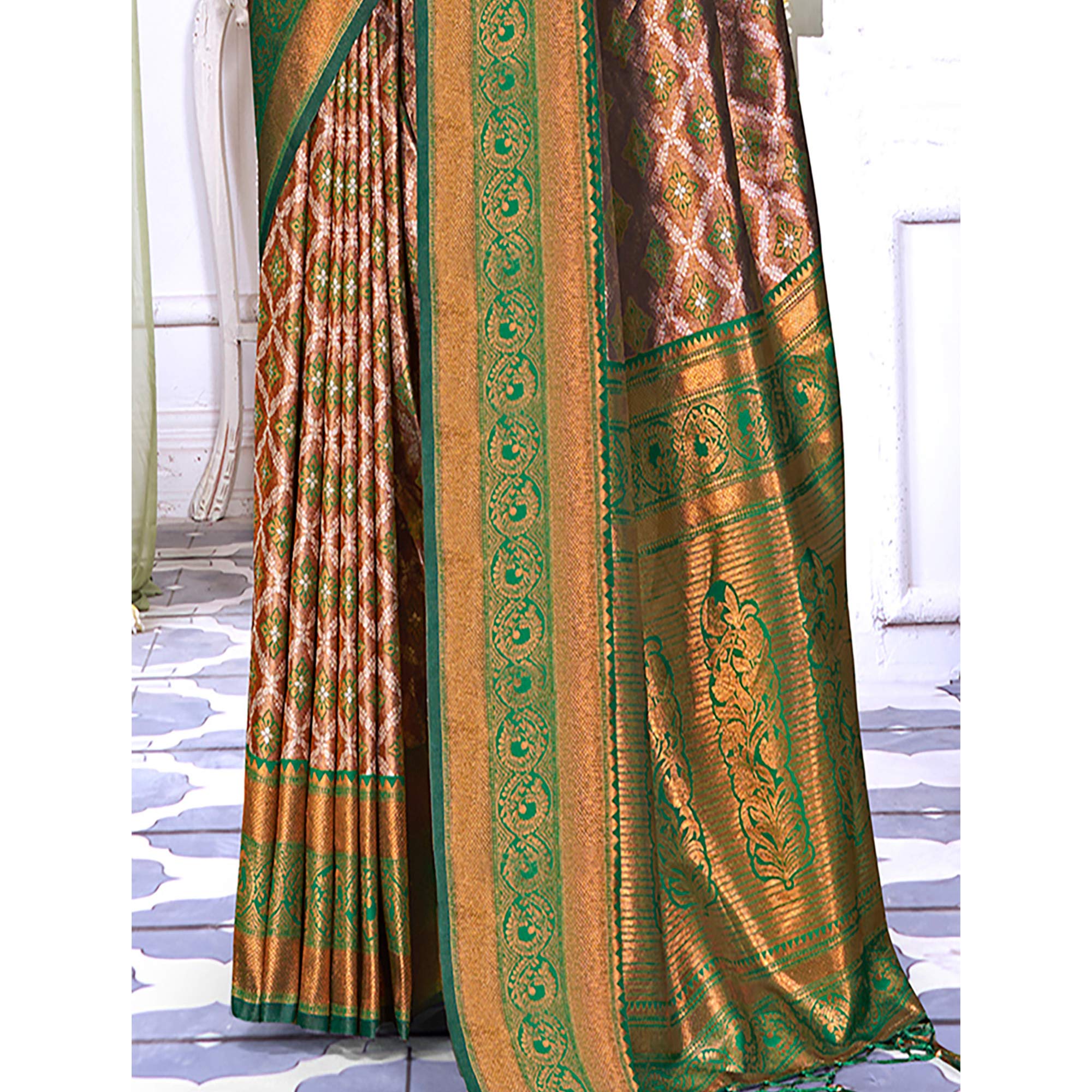 Green Woven Cotton Silk Saree With Tassels